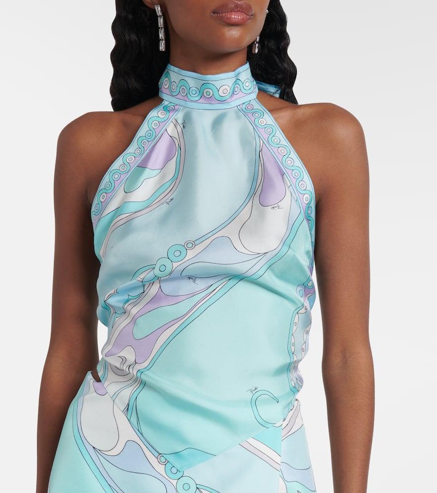 PUCCI Orchidee Halterneck Silk Twill Top in Blue | Lyst