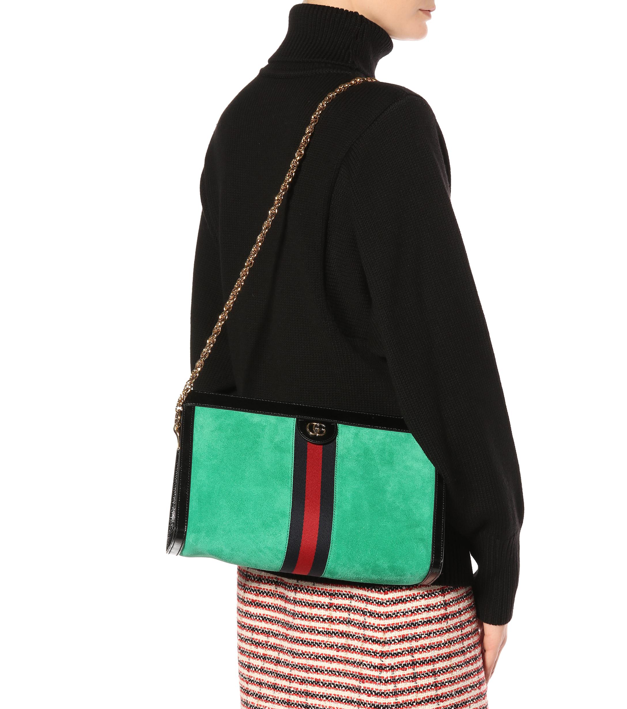Gucci Ophidia Medium Suede Shoulder Bag in Green - Lyst