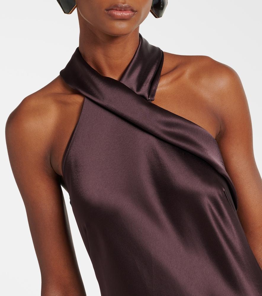 galvan pandora halterneck satin maxi dress Pandora halterneck satin gown in orange - Galvan
