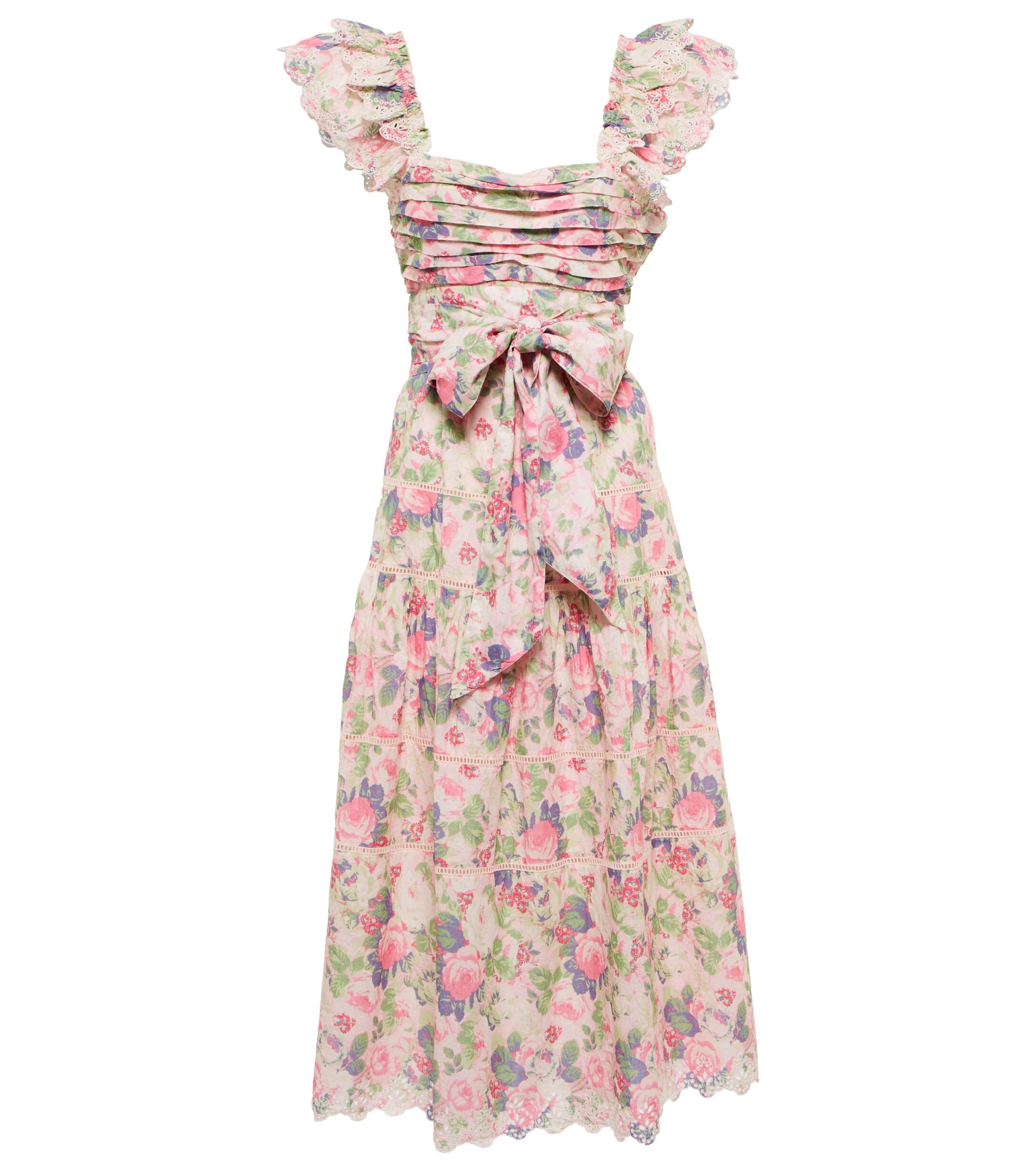 LoveShackFancy Harlyn Floral Cotton Midi Dress in Pink Lyst