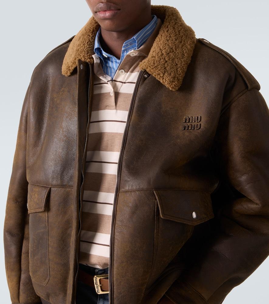Miu Miu Shearling-Lined Leather Blouson Jacket in Brown for Men | Lyst