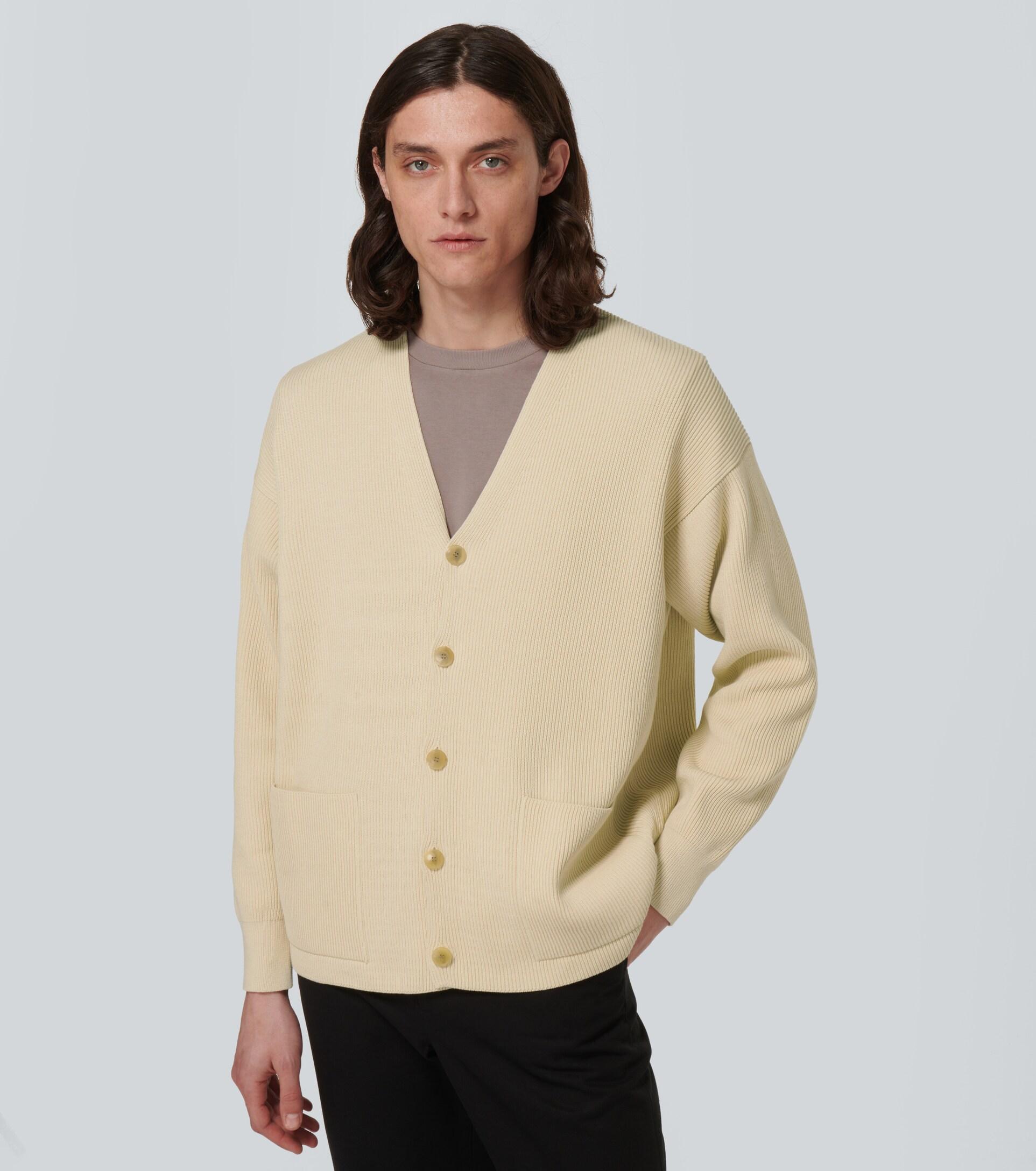 AURALEE Ribbed-knit Cotton Cardigan in White for Men | Lyst