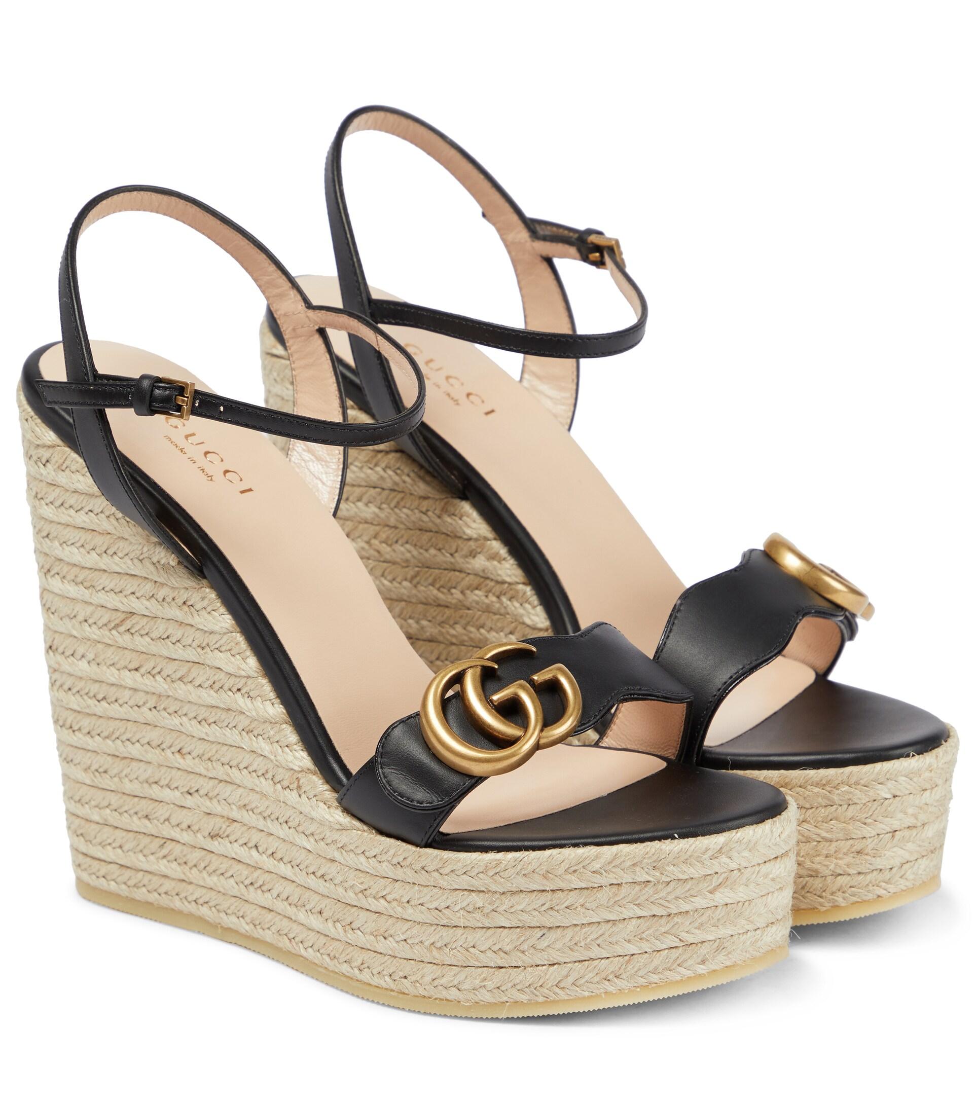 Gucci Leather Espadrille Wedge Sandals in Metallic Lyst