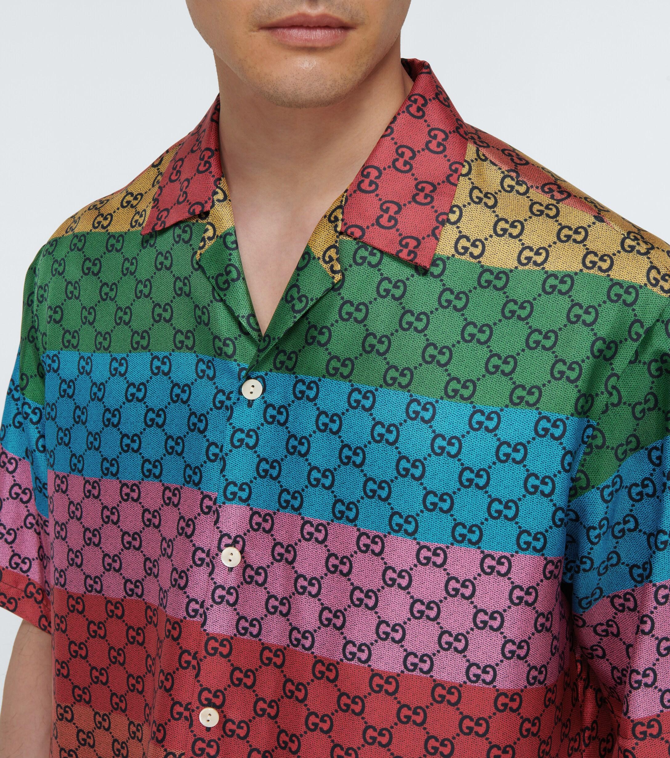 Gucci Rainbow Tiger Silk Button Up Shirt