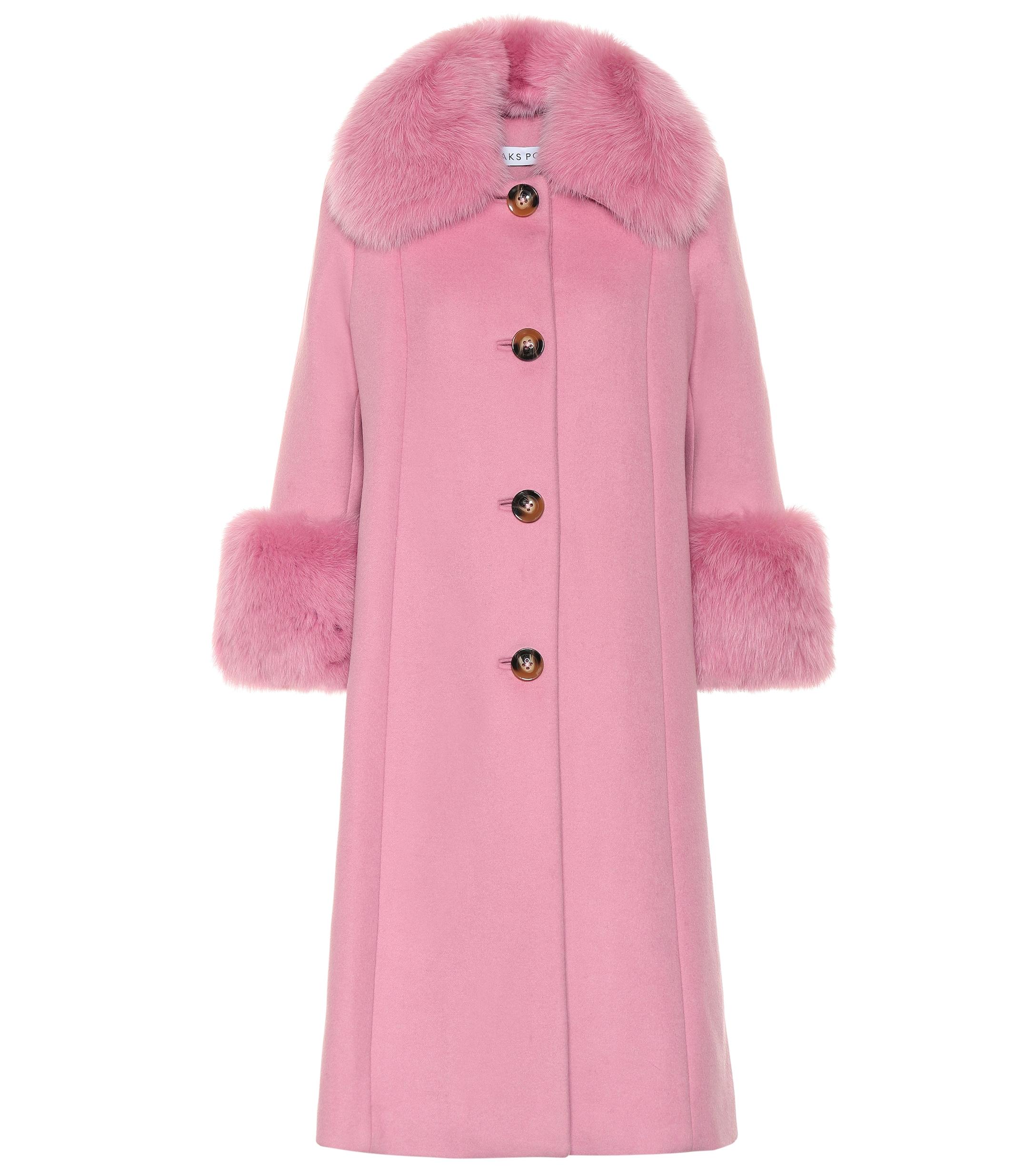 Saks Potts Yvonne Fur-trimmed Wool Coat in Pink - Lyst
