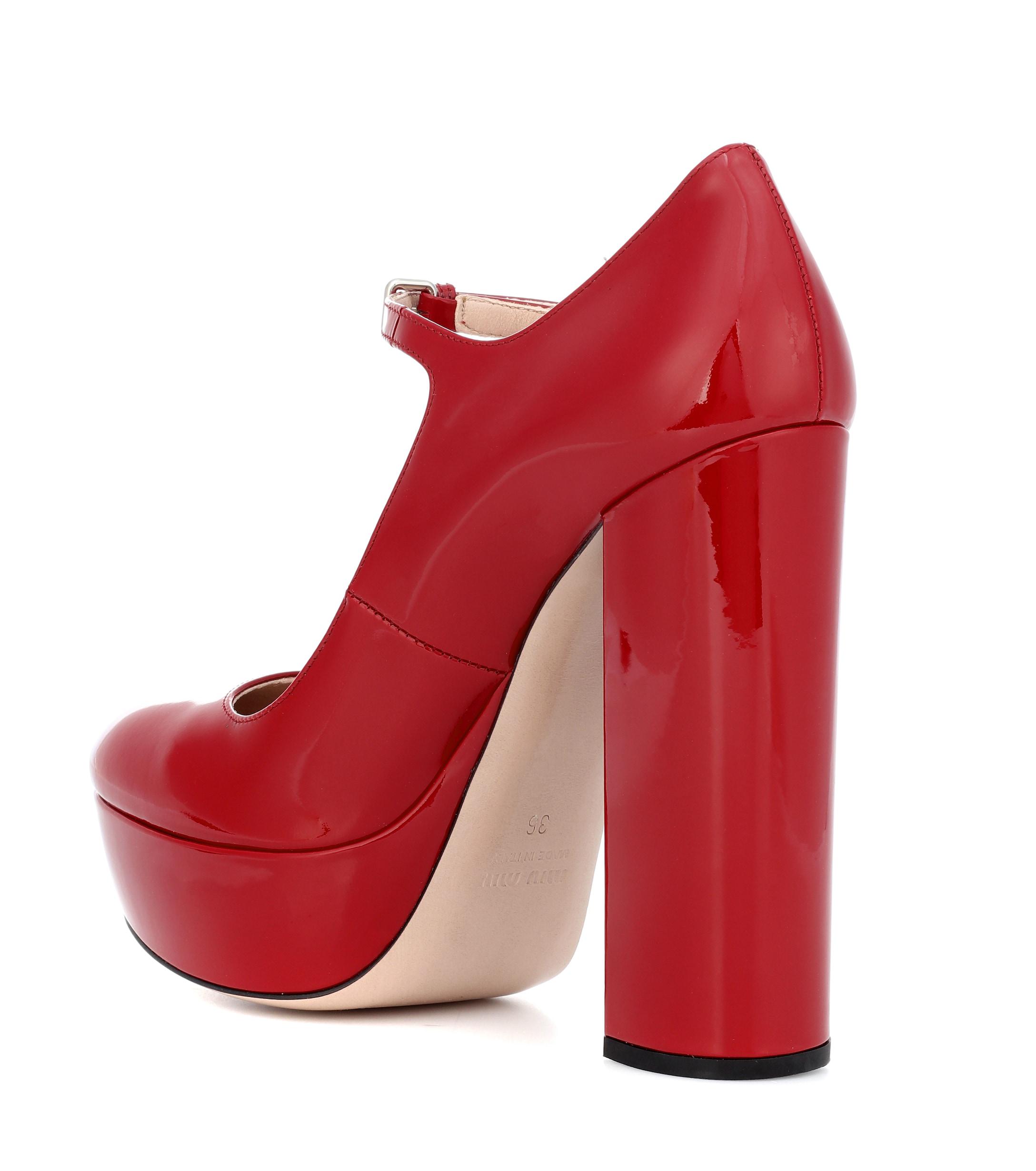 Miu Miu Leather Mary Jane Pumps in Red - Lyst