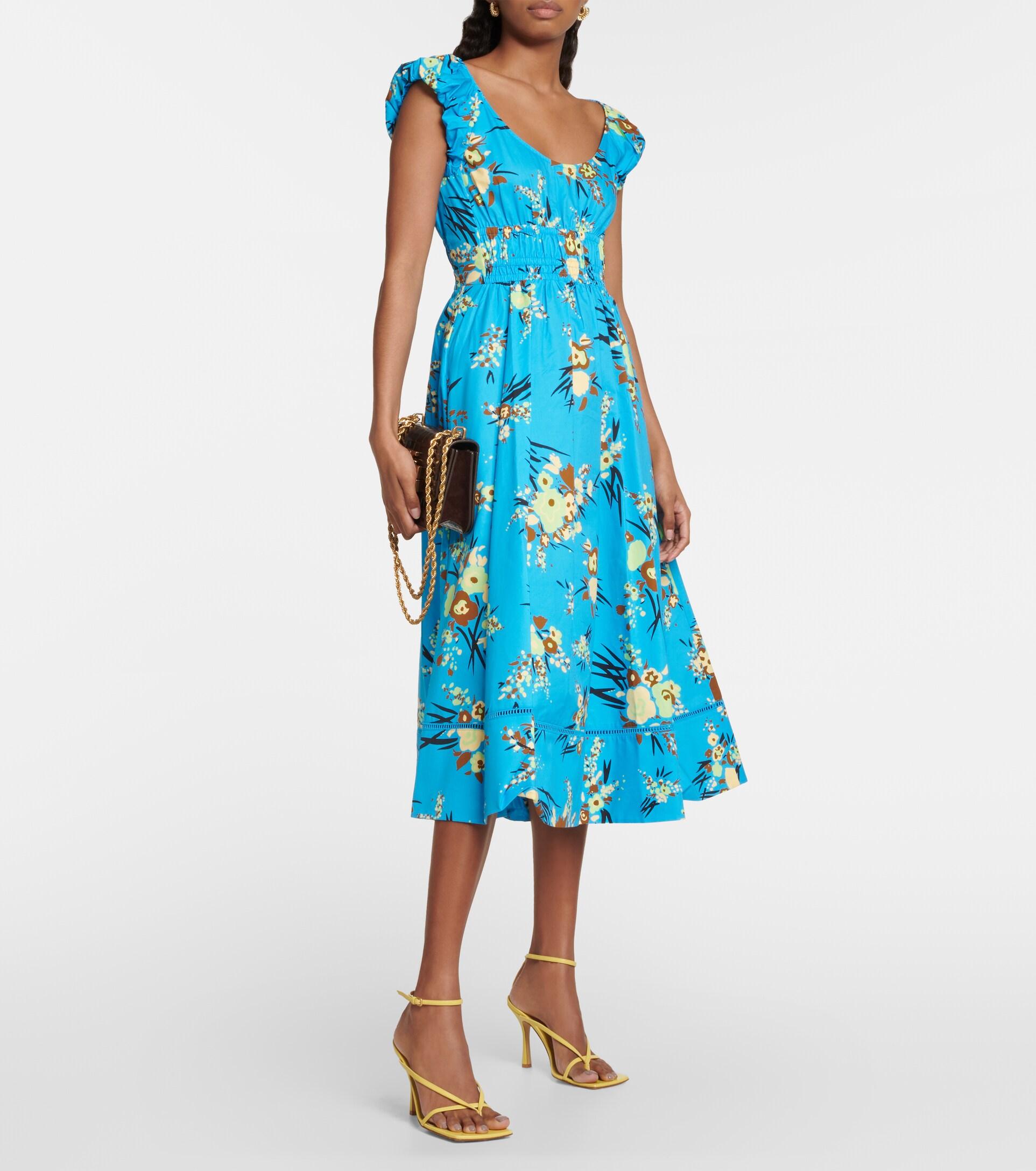 Tory Burch Floral Cotton Midi Dress in Blue | Lyst