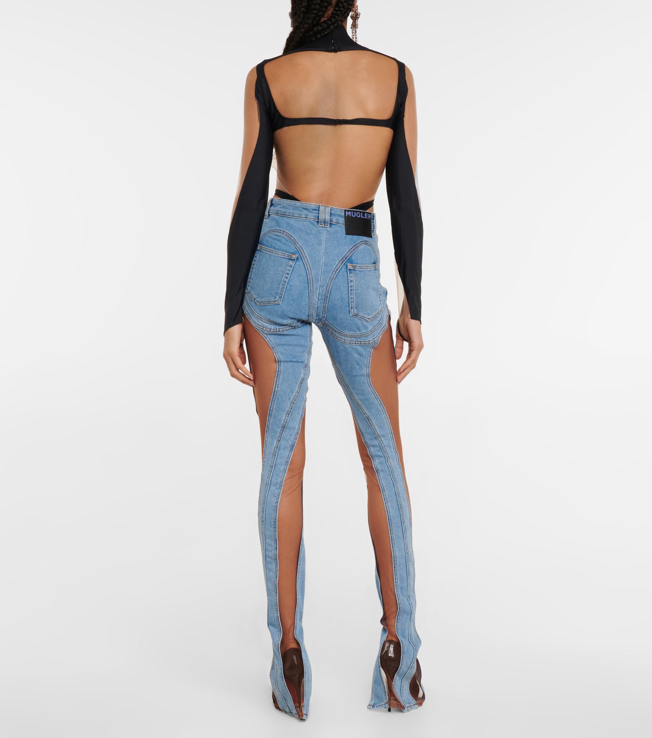 Mesh paneled High rise Slim Jeans