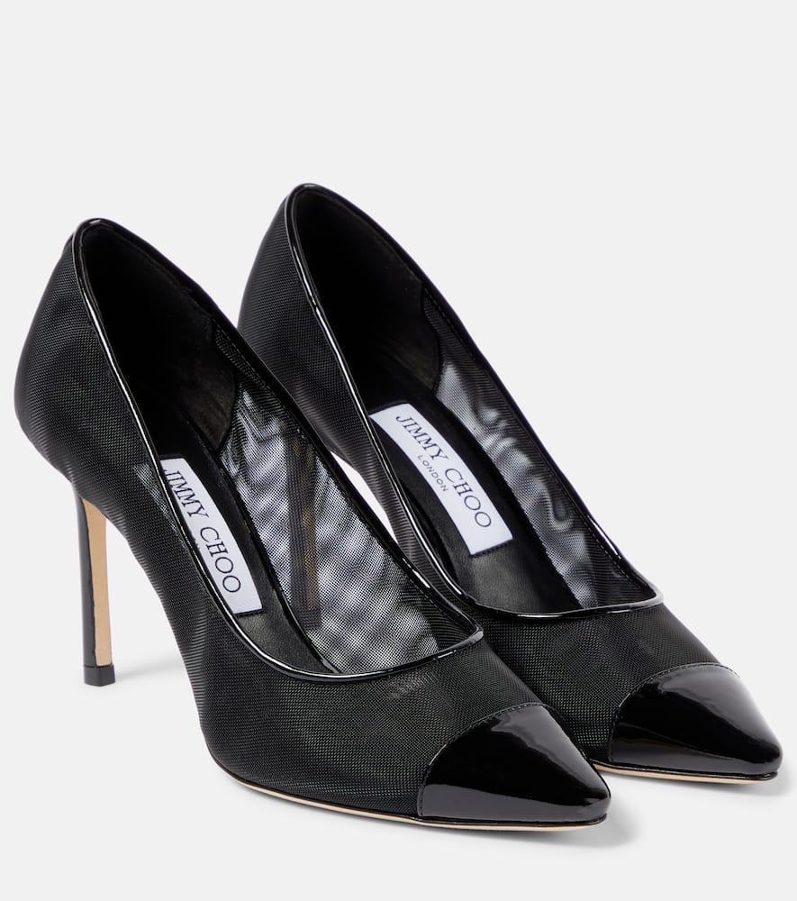 Jimmy Choo Romy 85 Patent Leather Trimmed Pumps in Black Lyst