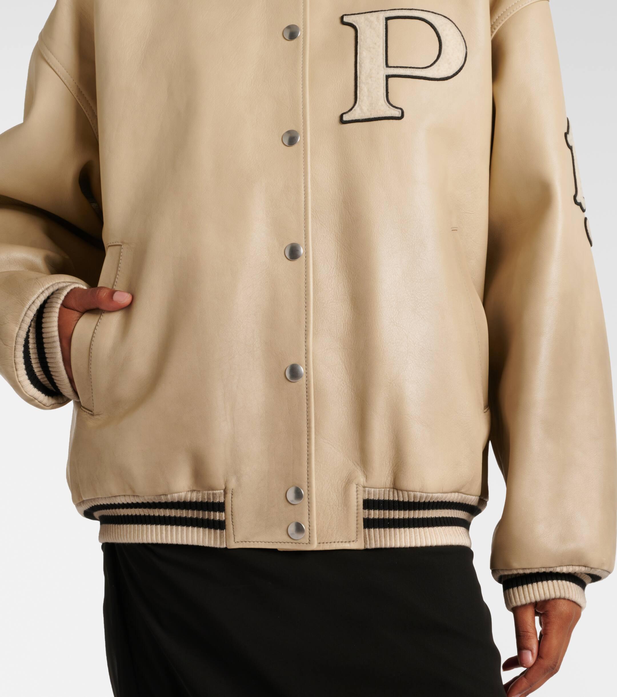 Prada Patch applique Padded Leather Varsity Jacket in Natural Lyst UK