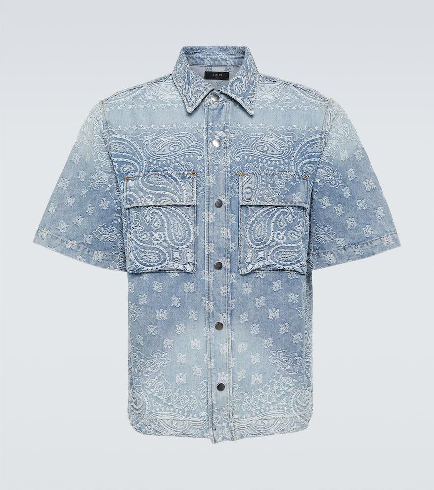 Amiri Bandana Jacquard Denim Bowling Shirt in Blue for Men | Lyst