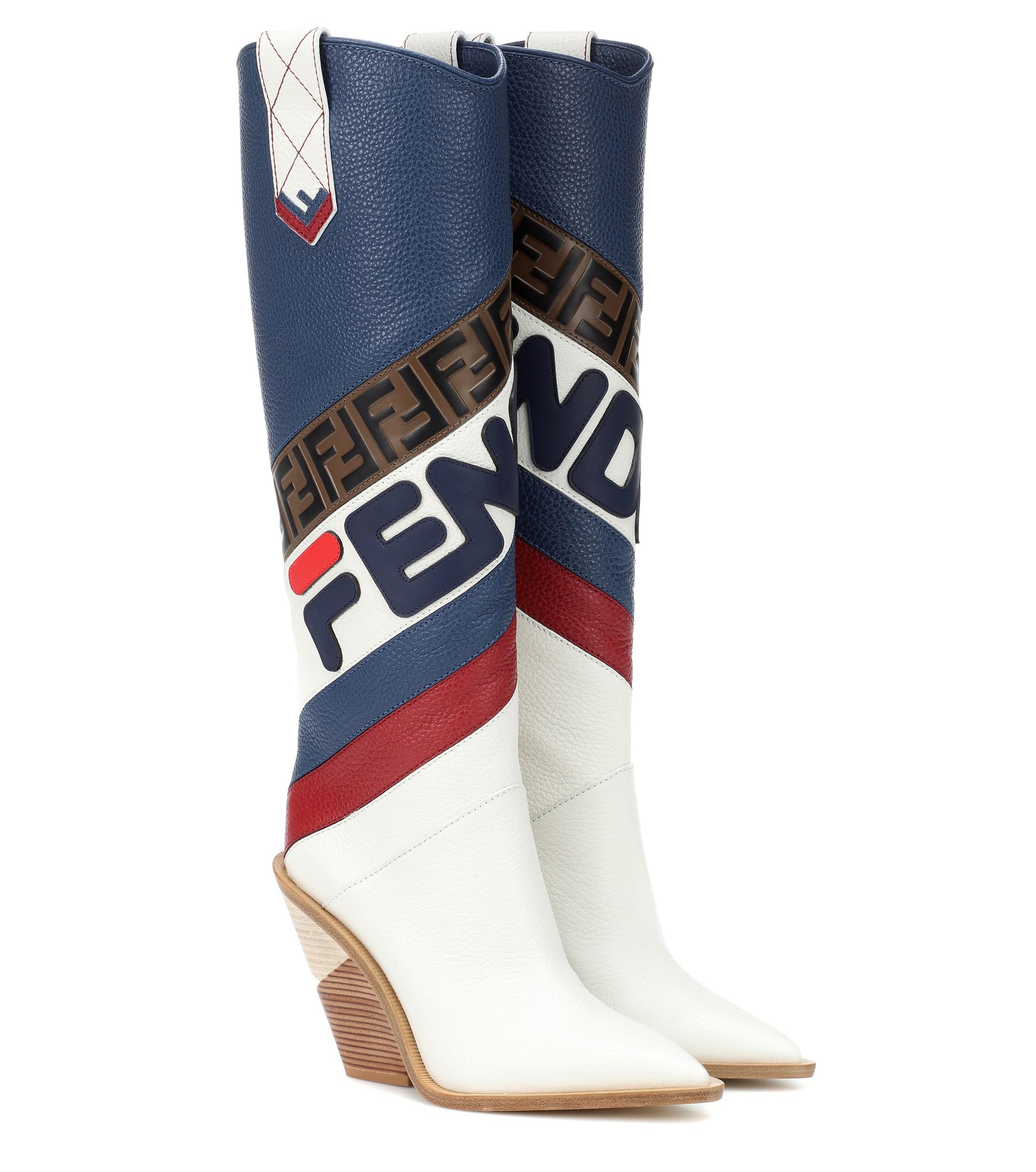 Fendi Mania Leather Knee-high Boots in Blue | Lyst