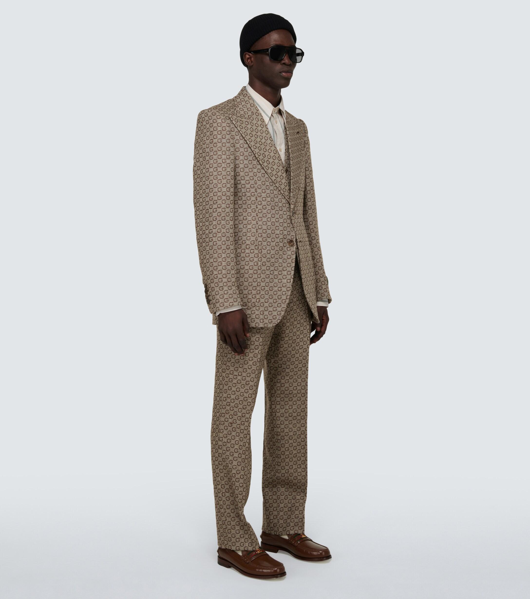 Gucci Monogrammed Wool Blazer in Brown for Men - Lyst