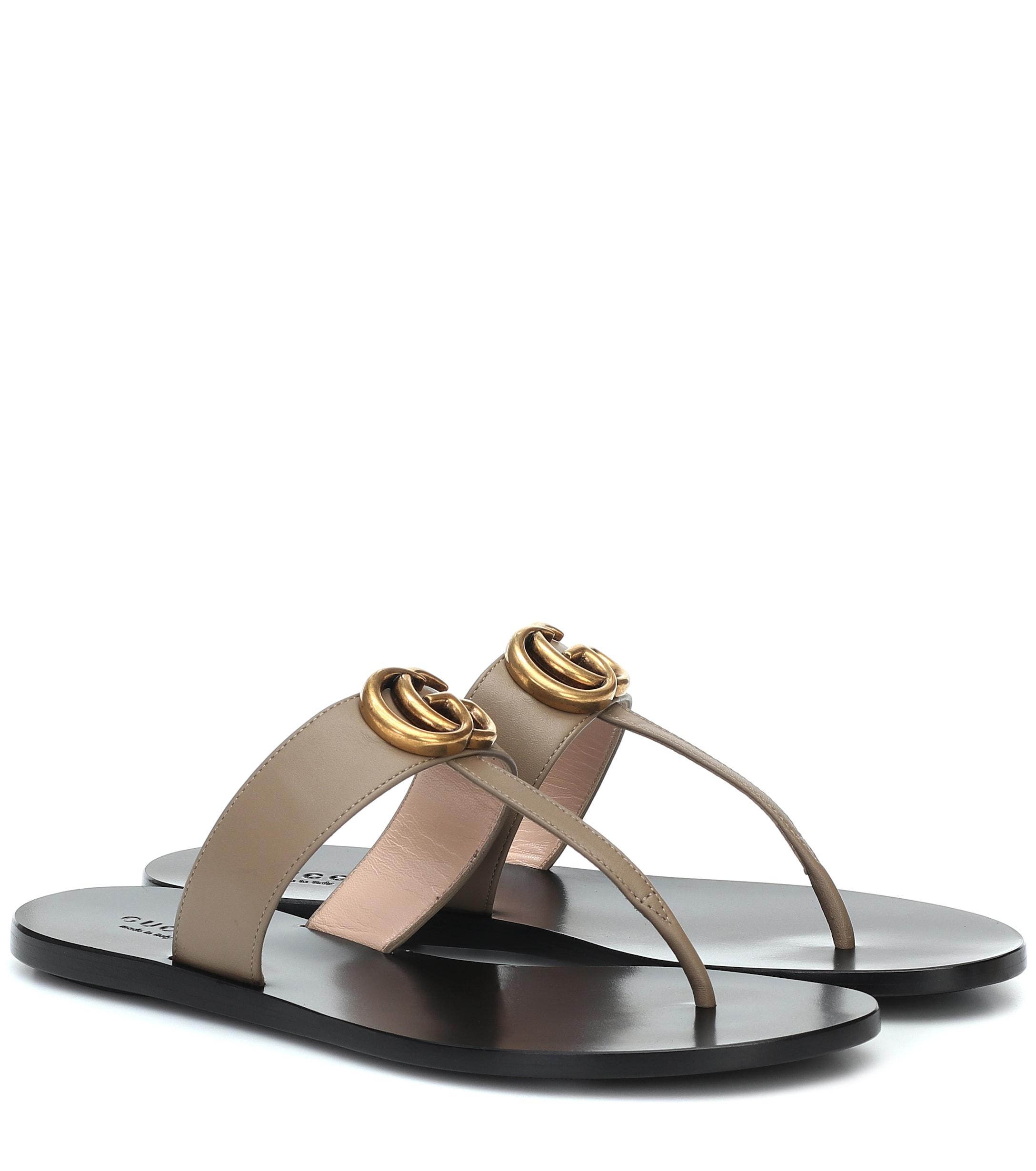 Gucci Marmont Leather Thong Sandals in Brown - Lyst