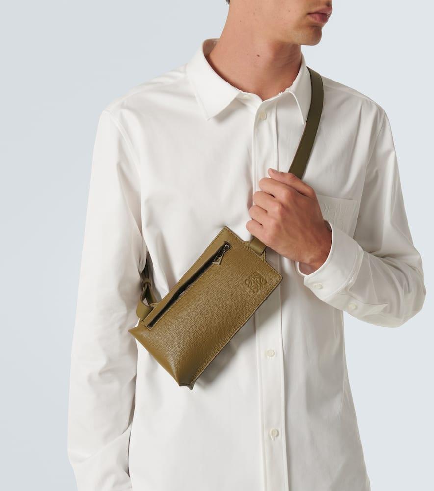 Loewe Vertical T Pocket Leather Crossbody Bag in Green for