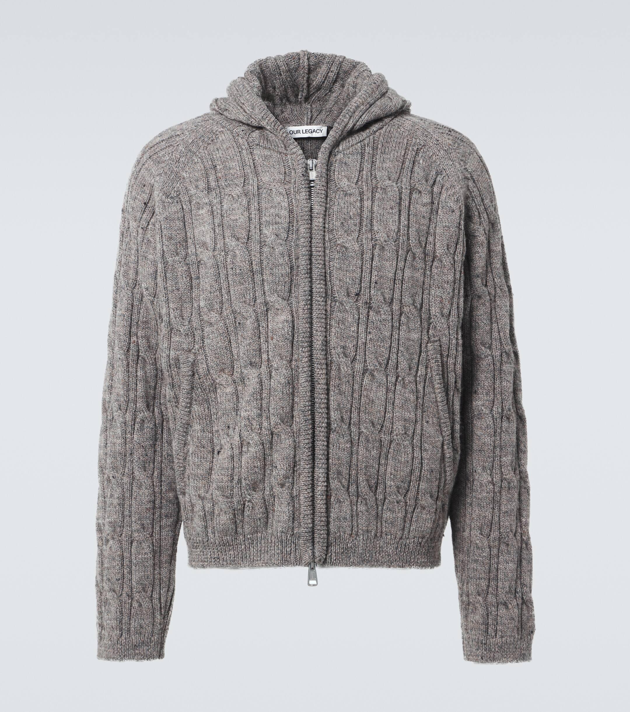 Our Legacy Level Hood Cable-knit Wool Zip-up Hoodie in Grey for