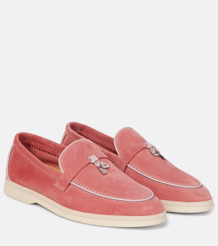 Loro Piana Summer Charms Walk Suede Loafers in Pink | Lyst