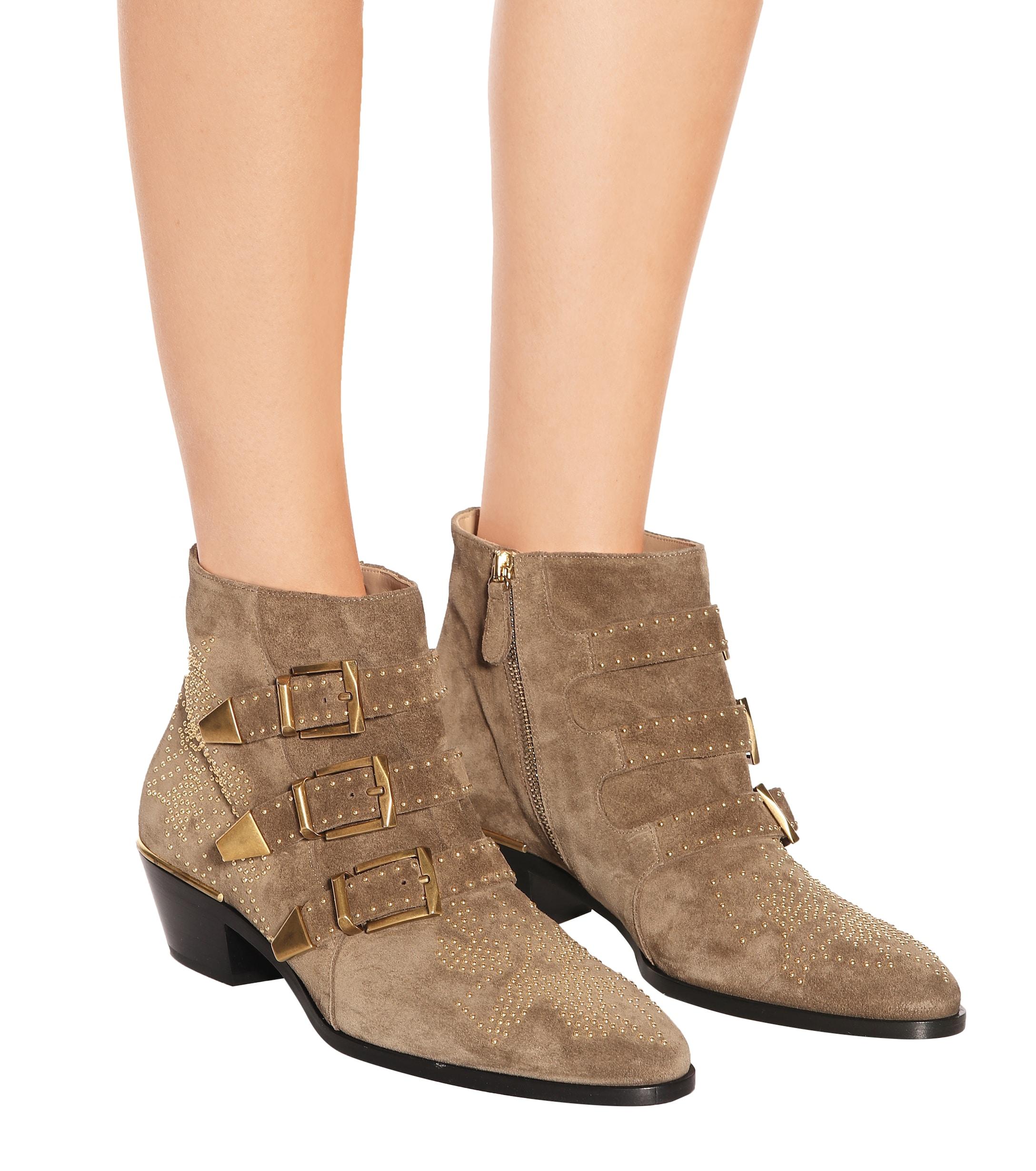 Chloé Susanna Studded Suede Ankle Boots in Grey (Brown) - Lyst