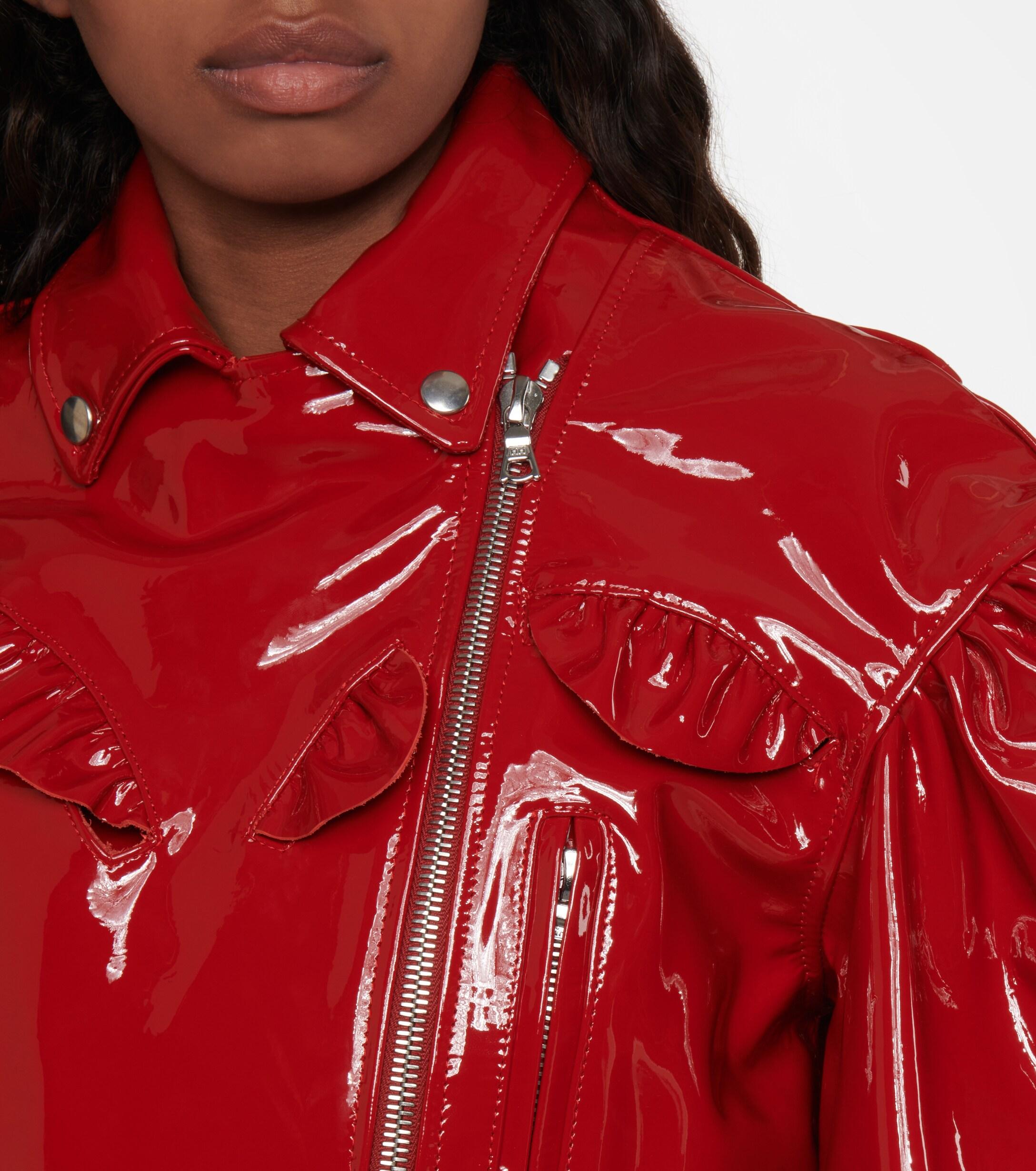 Shiny red shop leather jacket