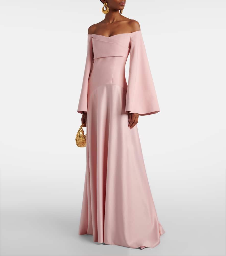 Solace London Rina Off-Shoulder Crepe And Satin Gown in Pink