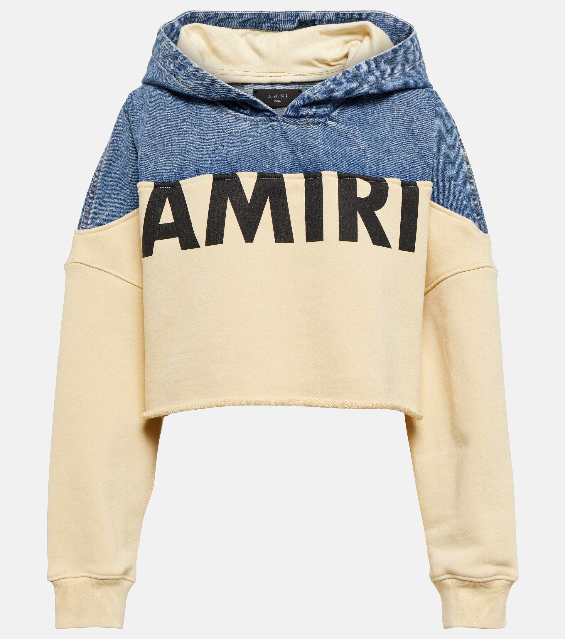 Amiri Cropped Colorblock Cotton Hoodie in Blue Lyst