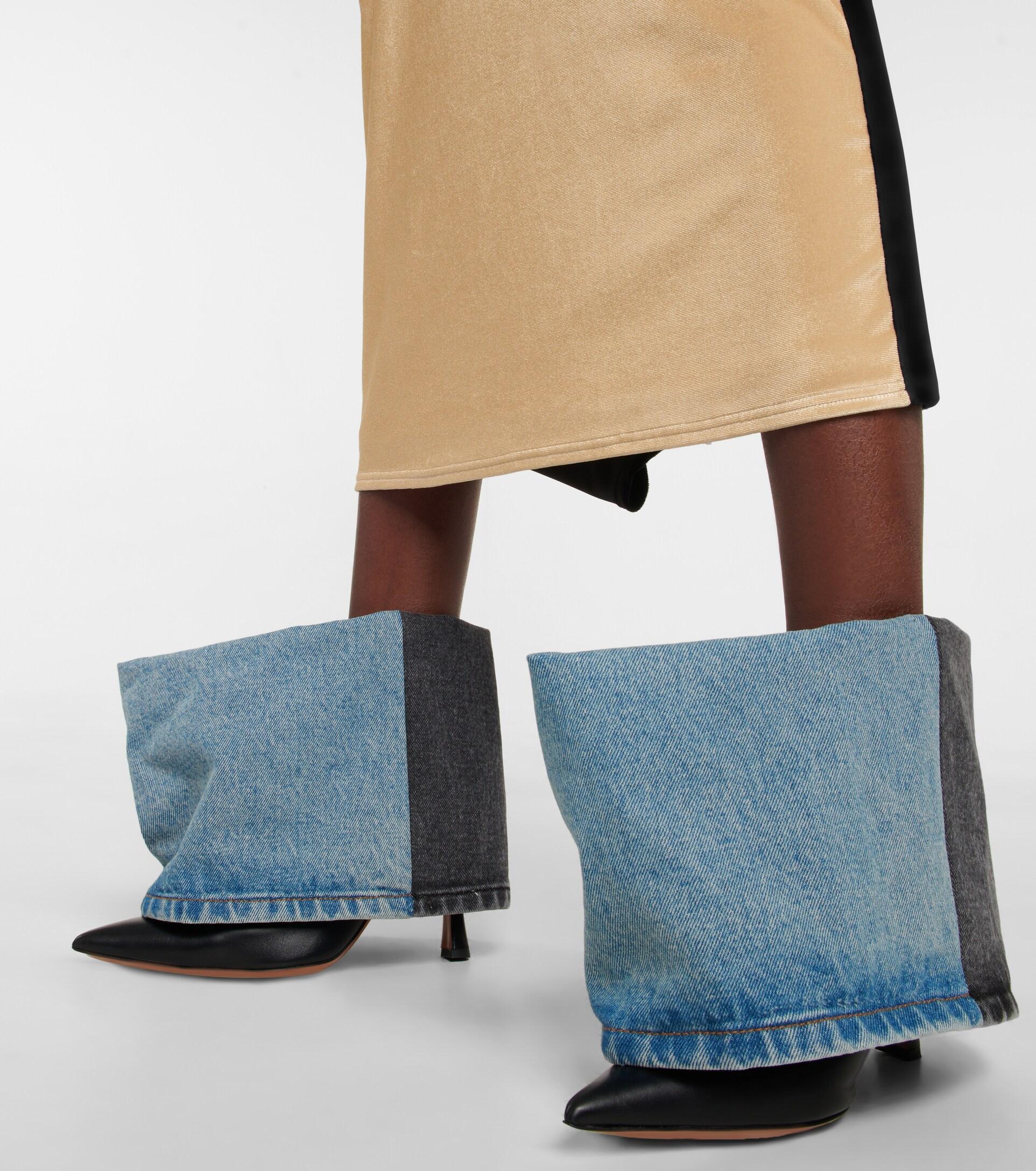 Loewe Denim And Leather Ankle Boots in Blue | Lyst