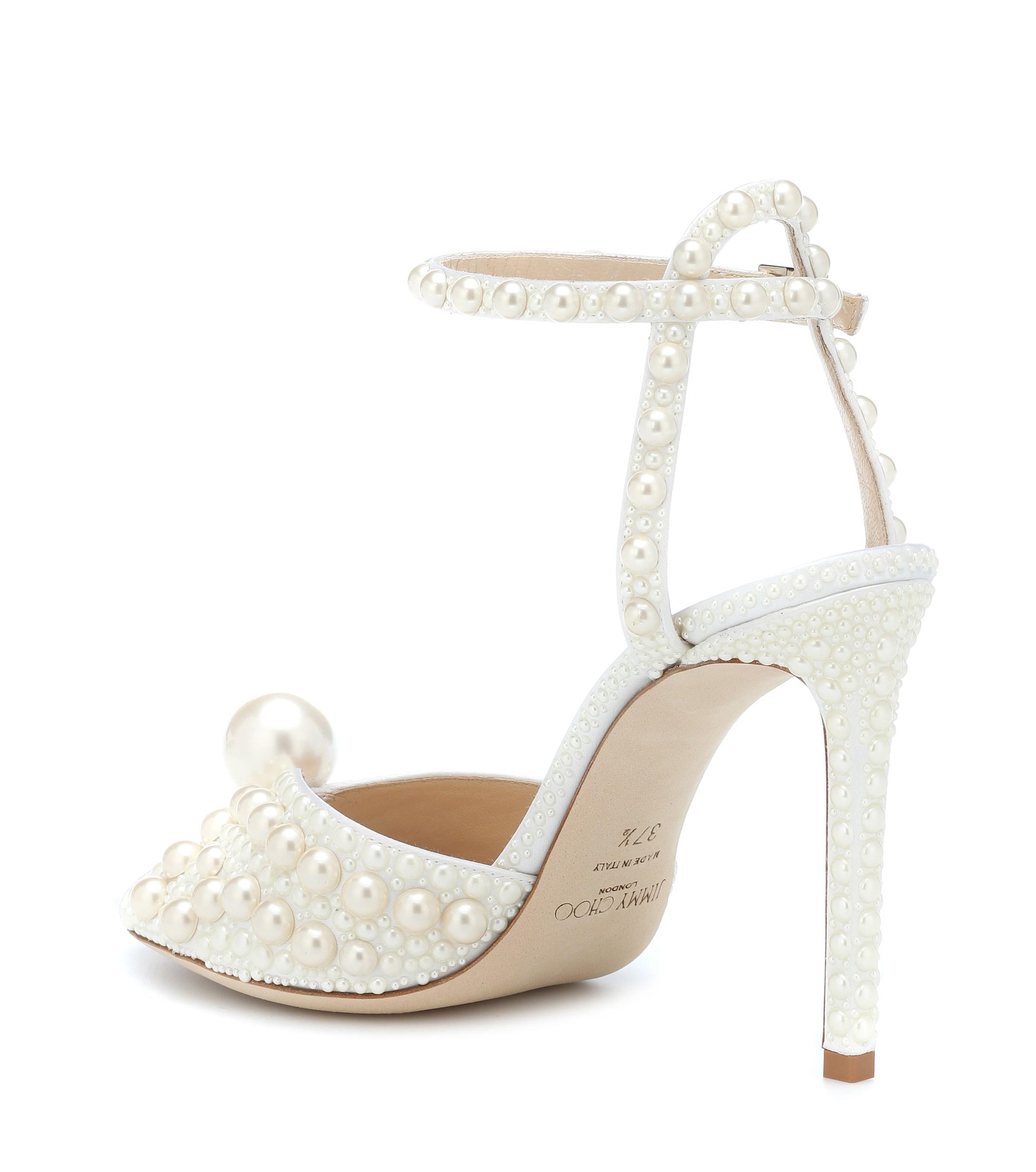 Jimmy Choo Sacora 100 Satin Pearl Sandals in White - Save 65% - Lyst