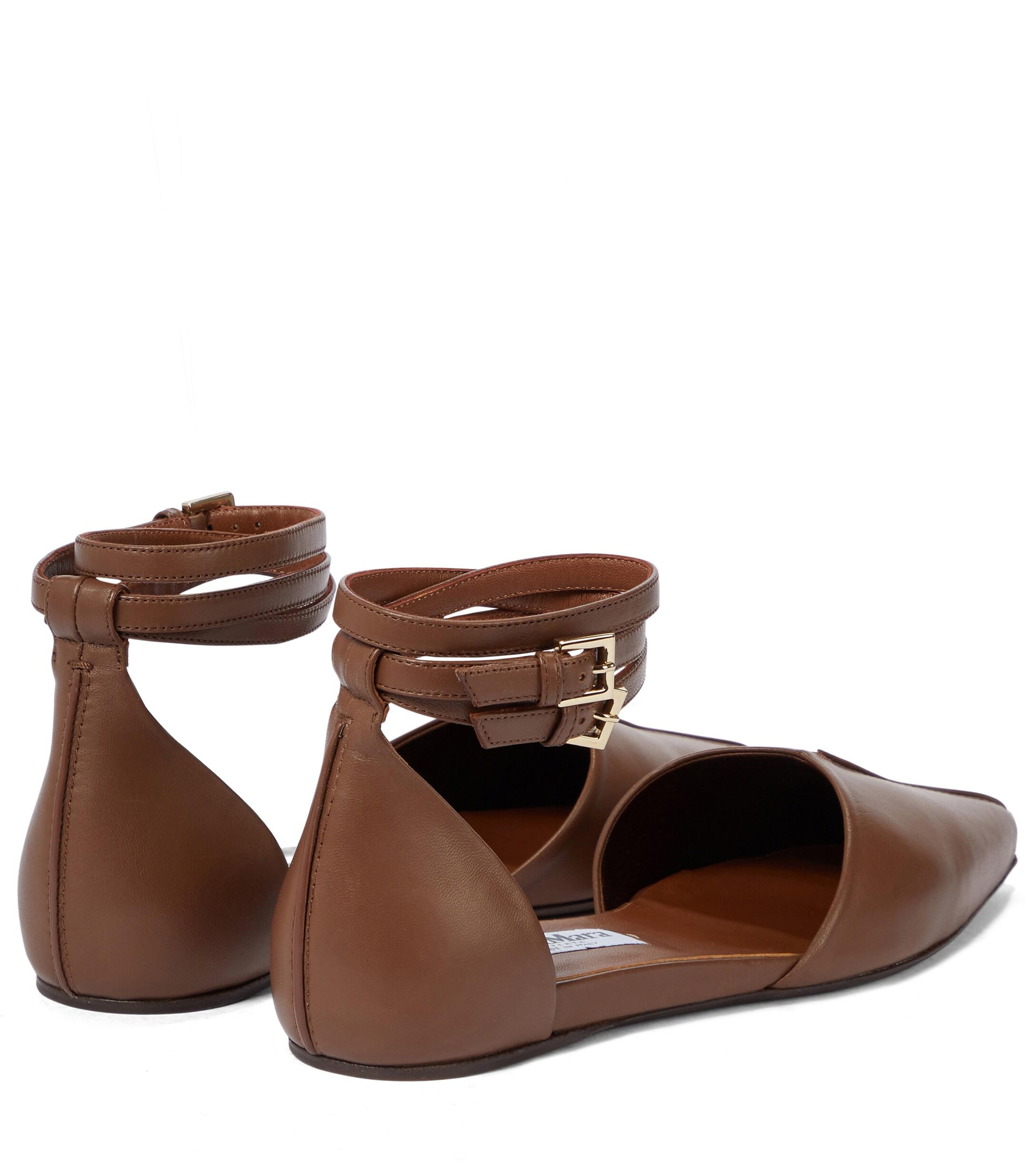 Max Mara Kayla Leather Ballet Flats in Brown | Lyst