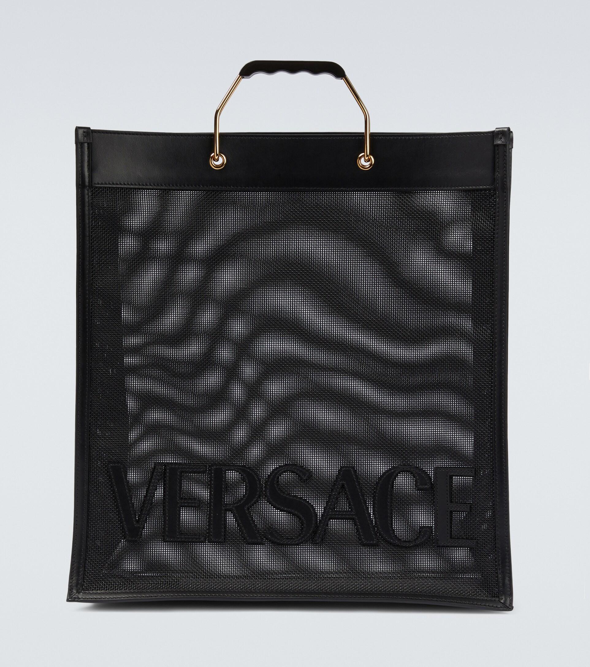 Versace Shopper Leathertrimmed Tote Bag in Black for Men Lyst