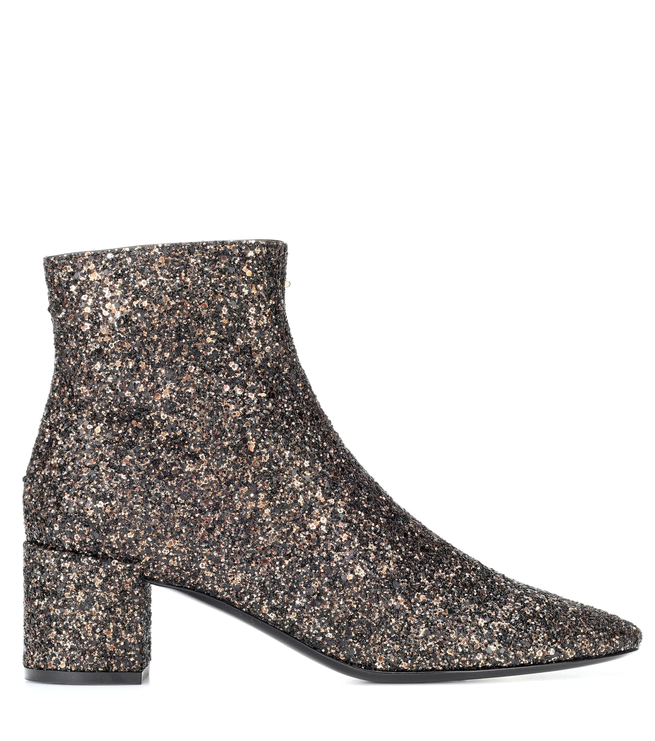 Saint Laurent Leather Loulou 50 Glitter Ankle Boots in Gold (Metallic ...