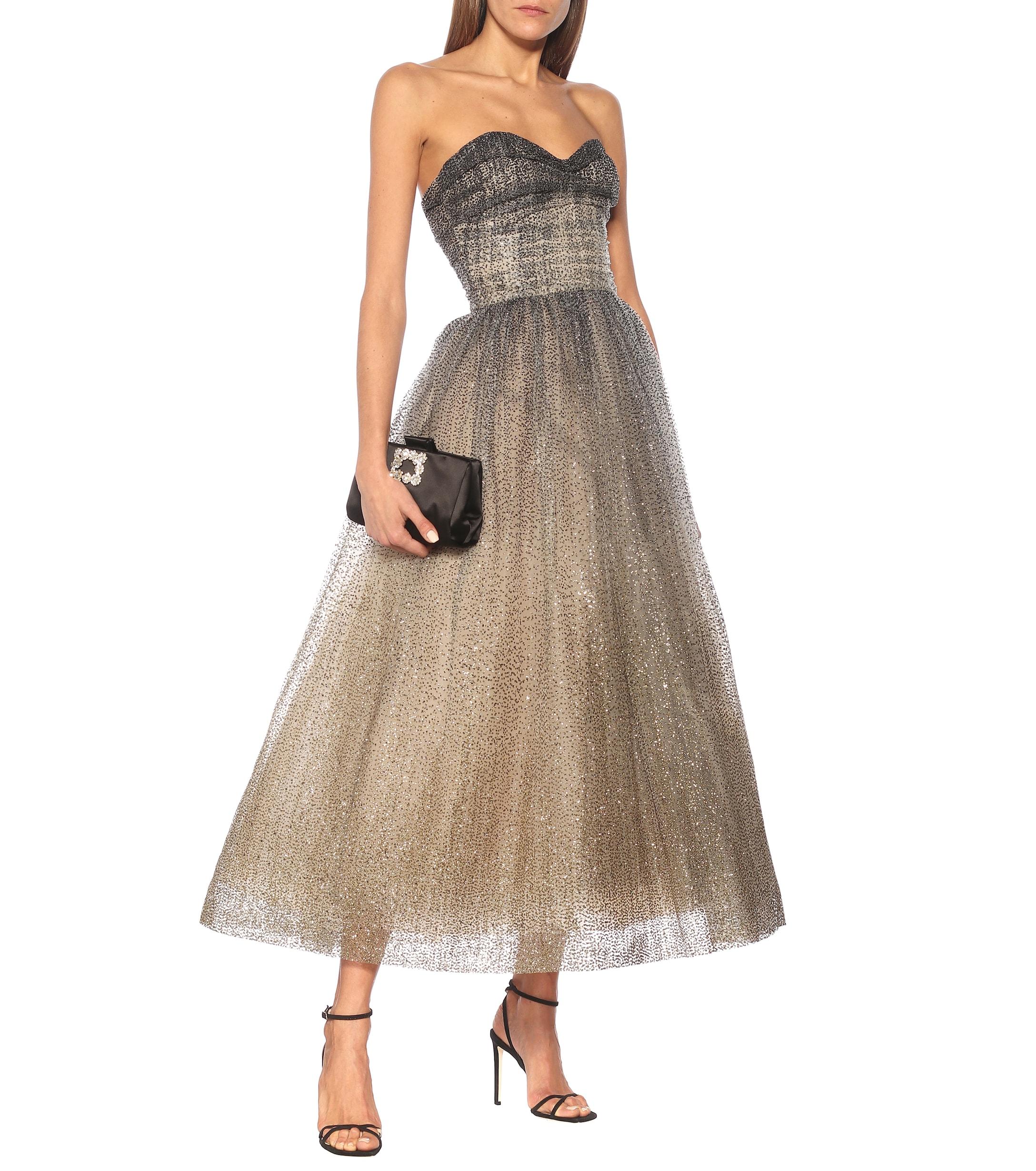 Abito bustier midi in tulle di Monique Lhuillier in Metallizzato | Lyst