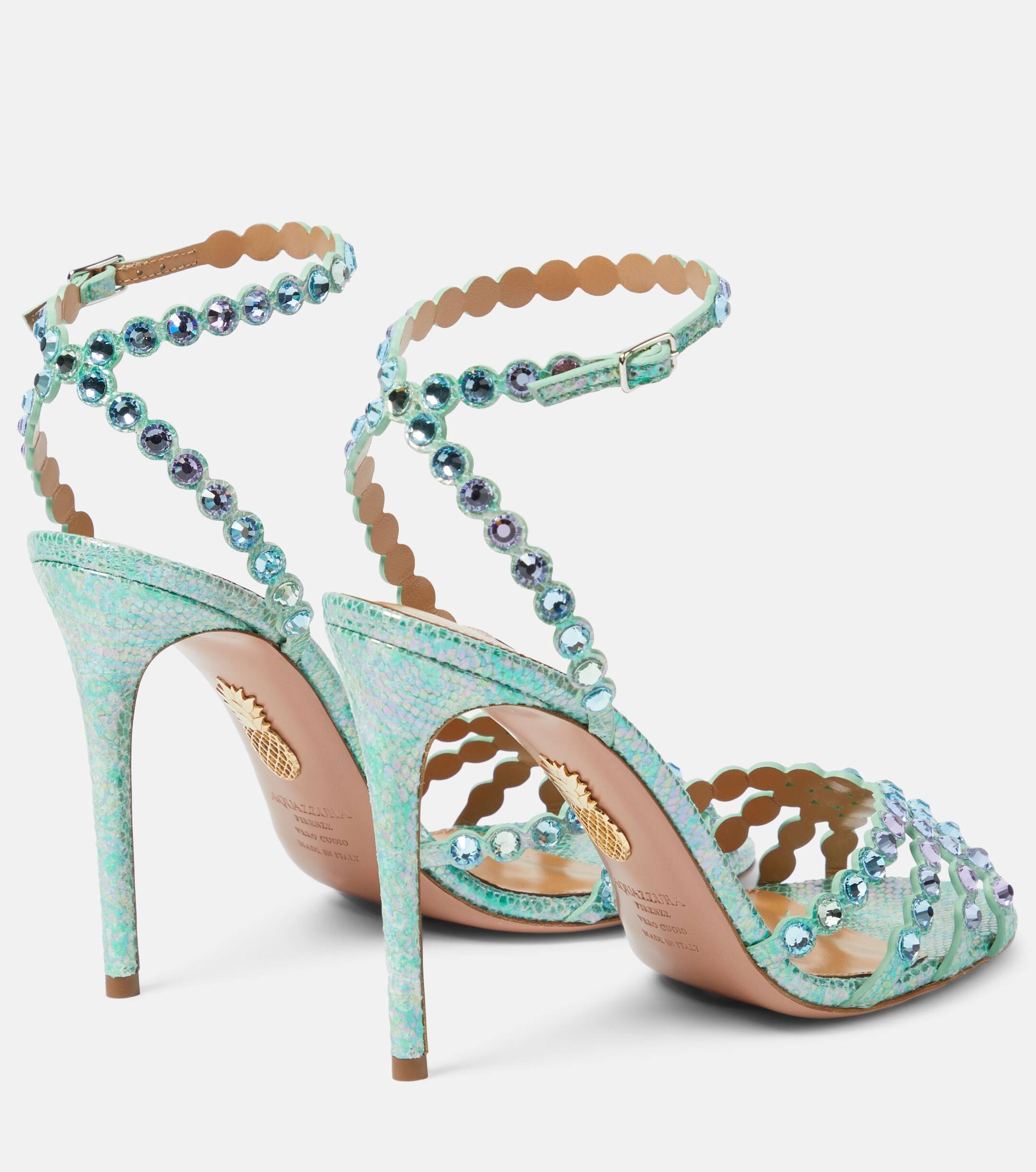 Crystal Embellished Leather Sandals Aquazzura Tequila Heels