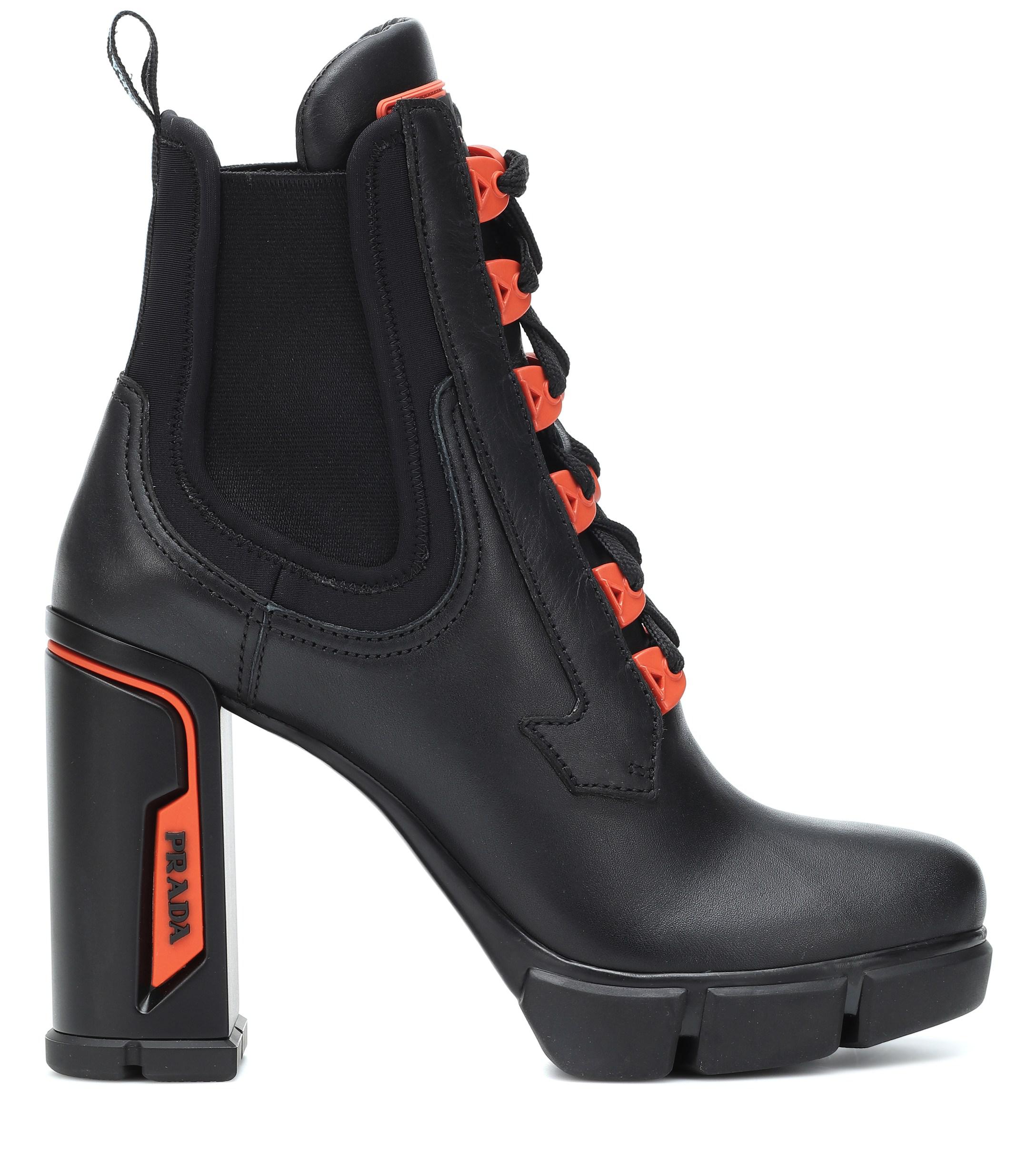 Prada Leather Ankle Boots in Black | Lyst