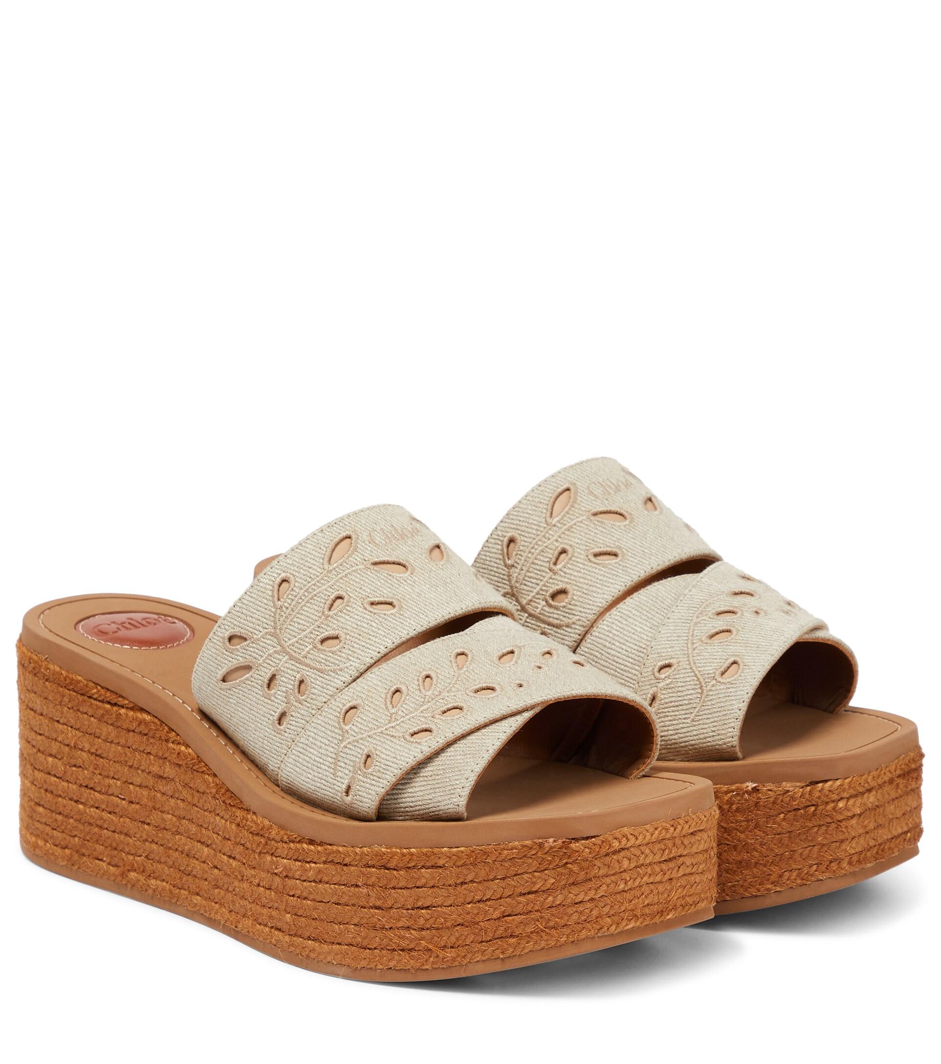 Chloé Woody Broderie Anglaise Wedge Espadrilles | Lyst
