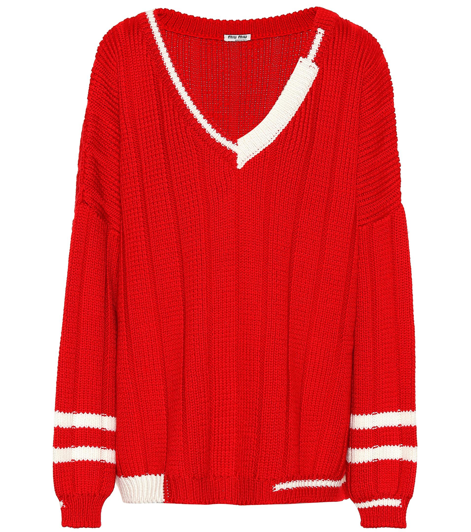 Miu Miu Knitted Wool Sweater in Red - Lyst