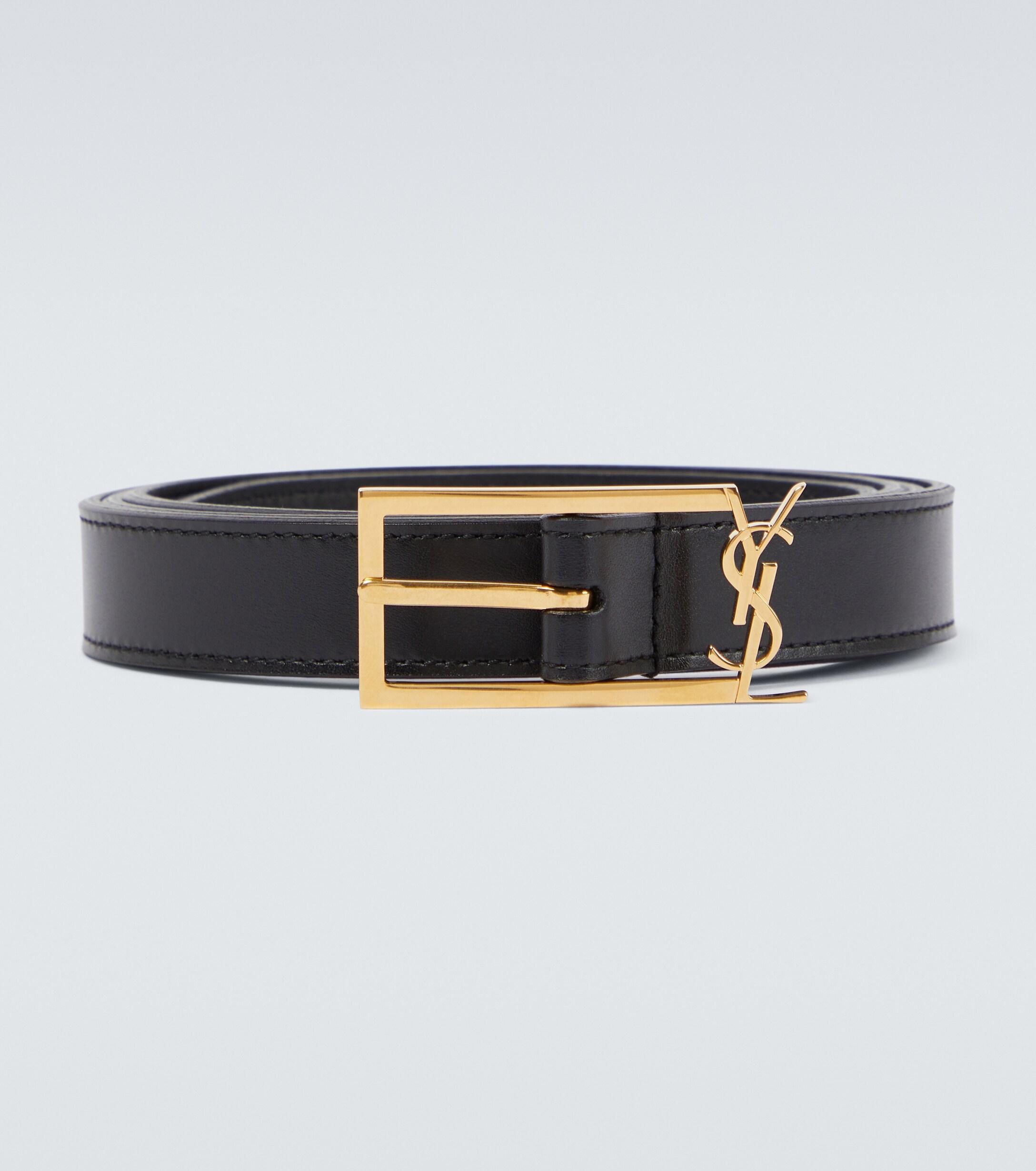 Saint Laurent New Cassandre Logo Leather Belt in Black for Men | Lyst UK