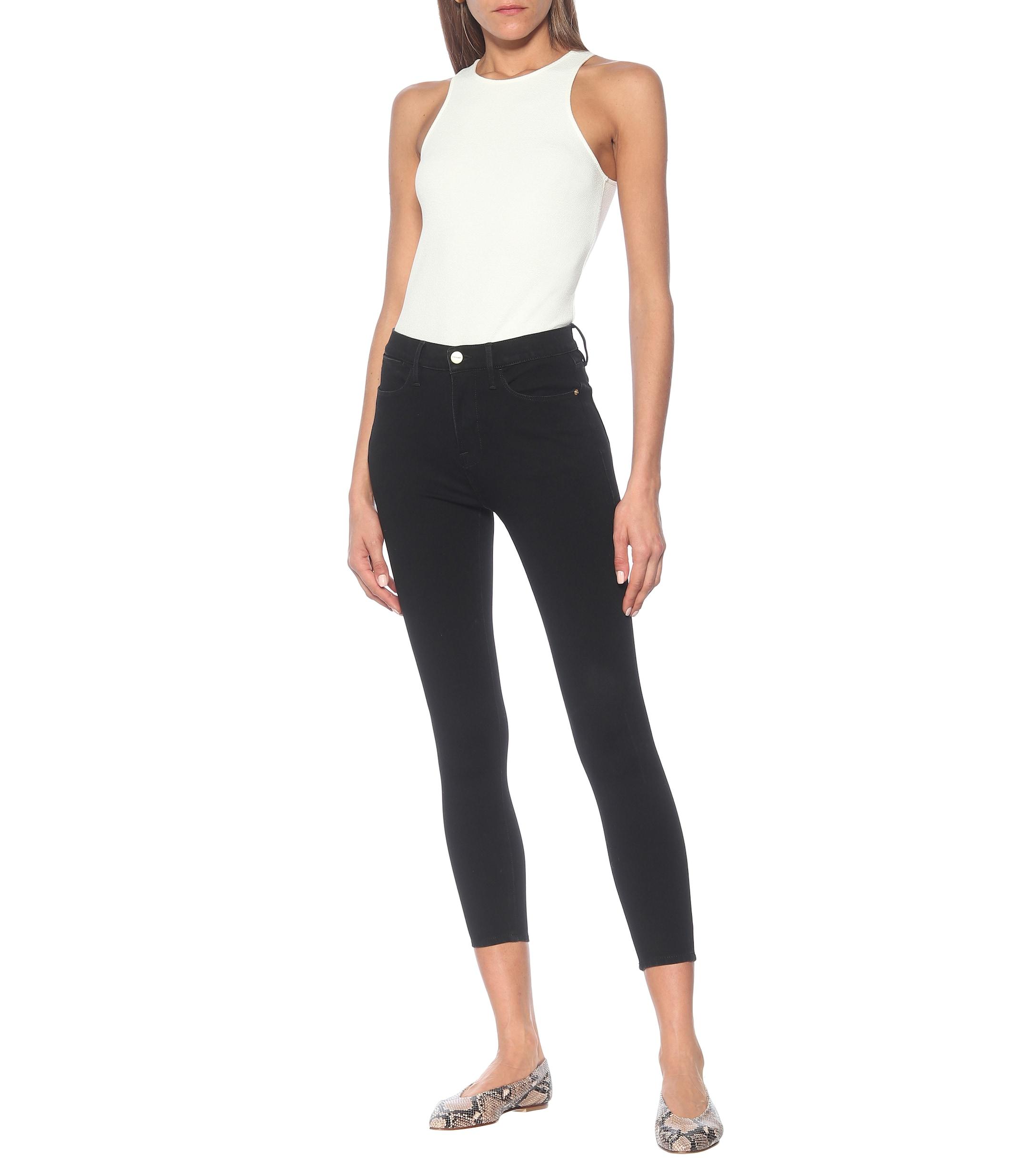 FRAME 24 Hour Cropped Skinny Jeans in Black | Lyst