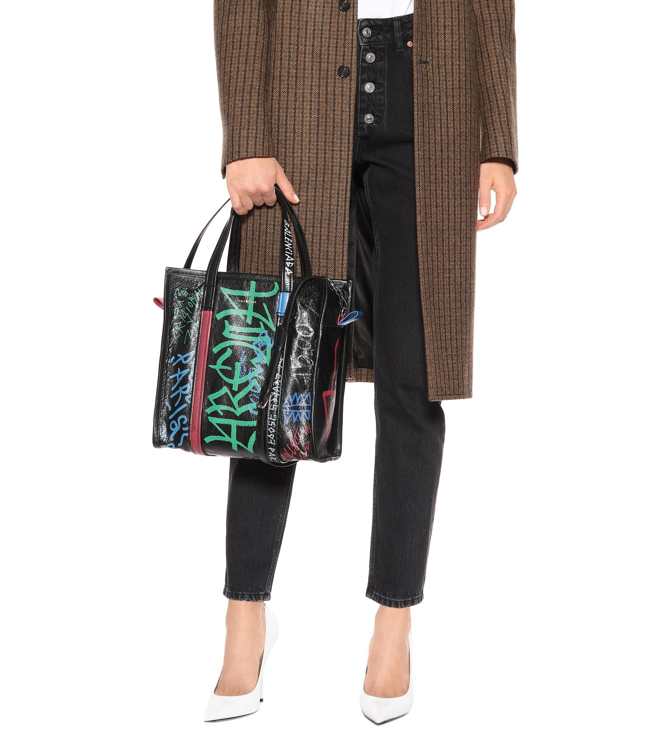 Balenciaga Graffiti Bazar S Leather Shopper in Black 1 (Black) - Lyst