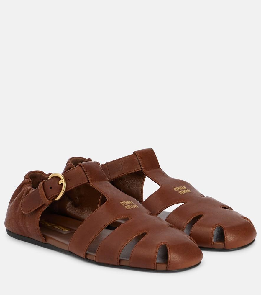 ■MiuMiu■ Louche Fisherman Sandals Black 5E395EEFXF0002 5E3 Miu Miu Ruches Nappa Leather Fisherman Sandals | Saks Fifth