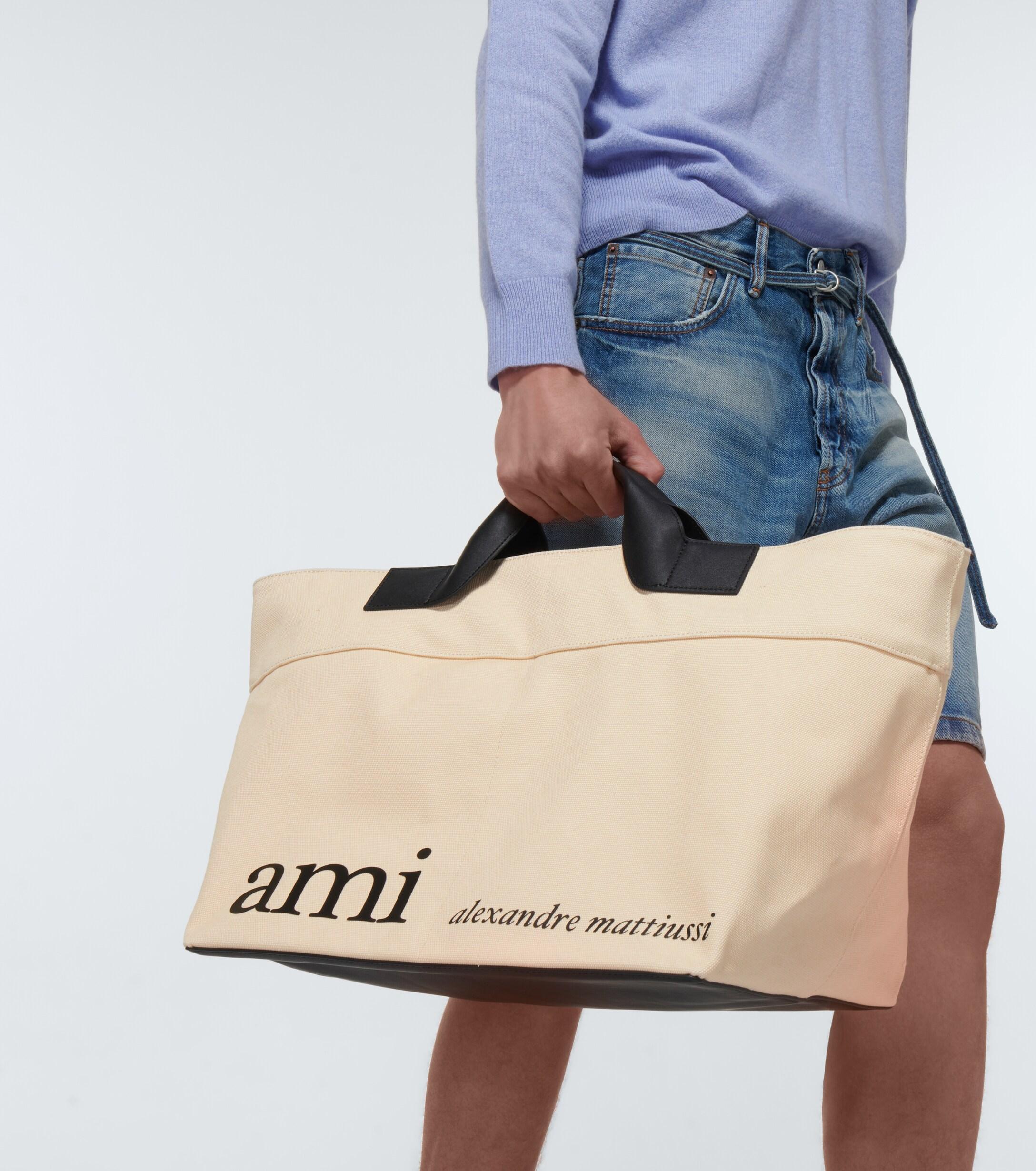 Ami Paris Logo Canvas Tote Bag in Natural for Men | Lyst UK