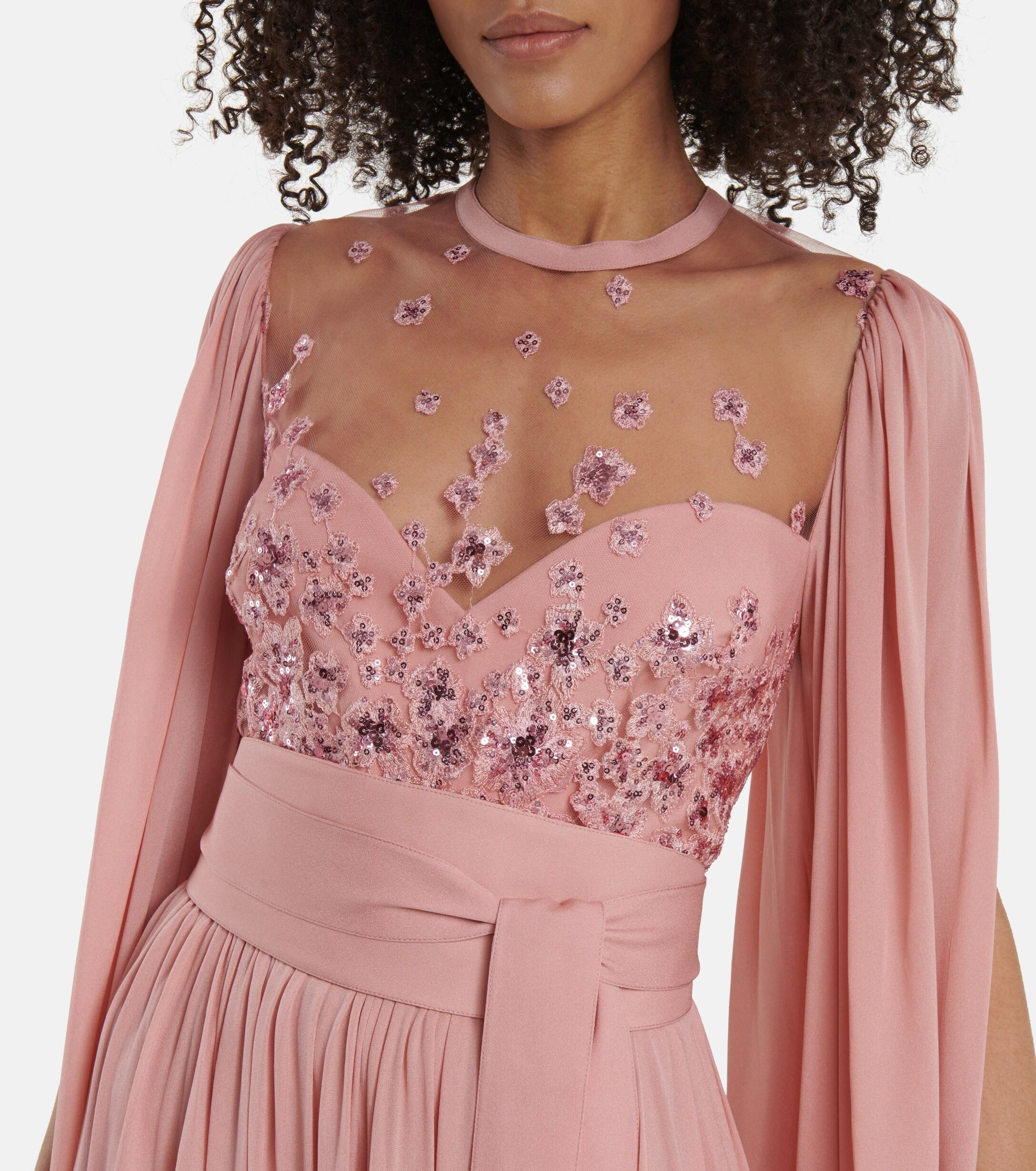 Elie Saab Sequined Silk-blend Cape Gown in Pink | Lyst