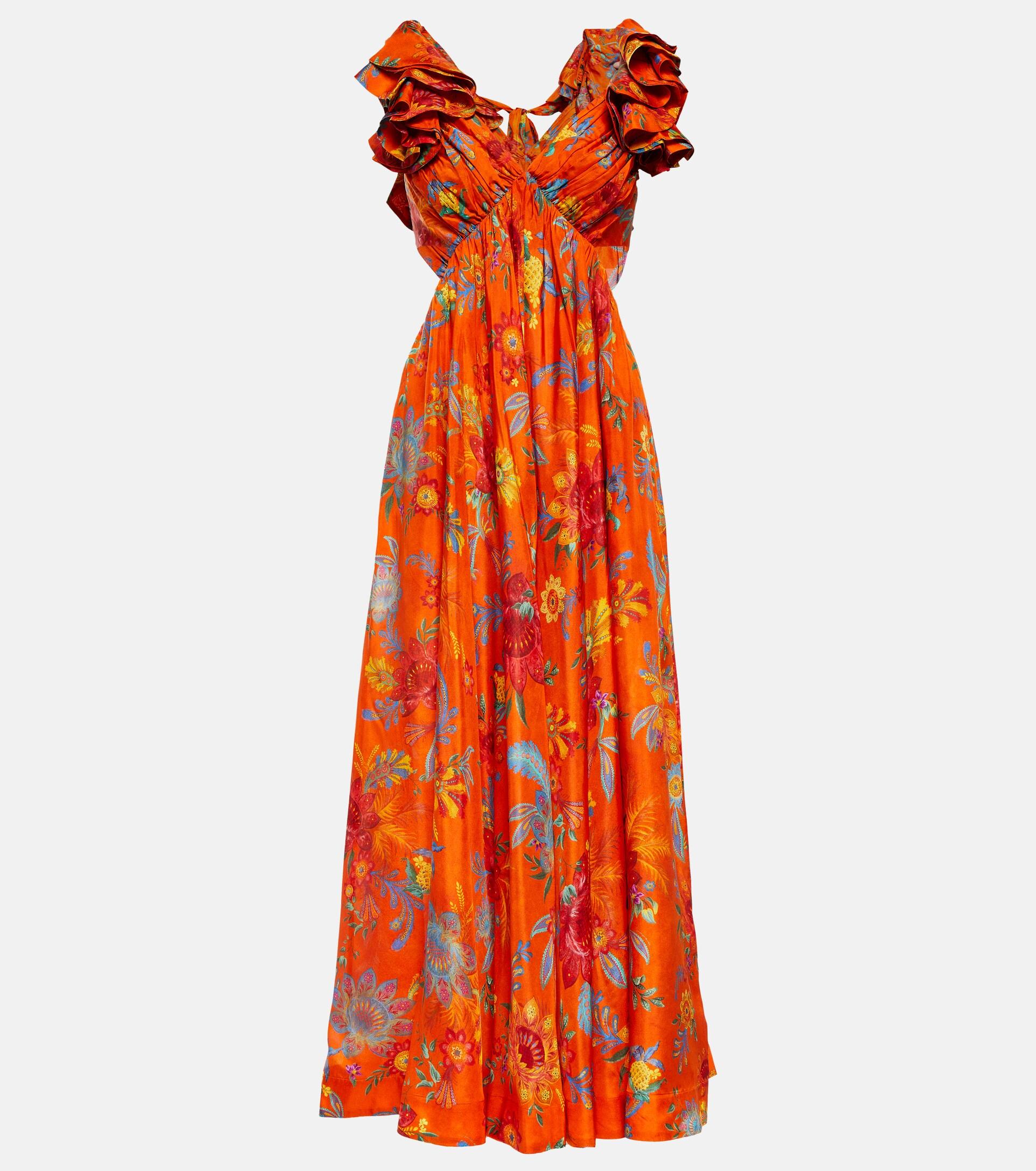 Zimmermann Floral Silk Maxi Dress in Orange Lyst