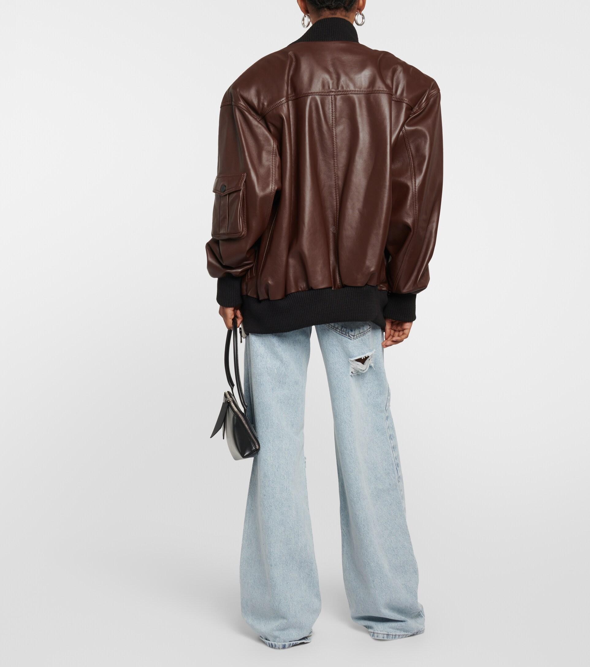 The Mannei Le Mans Leather Varsity Jacket in Brown | Lyst