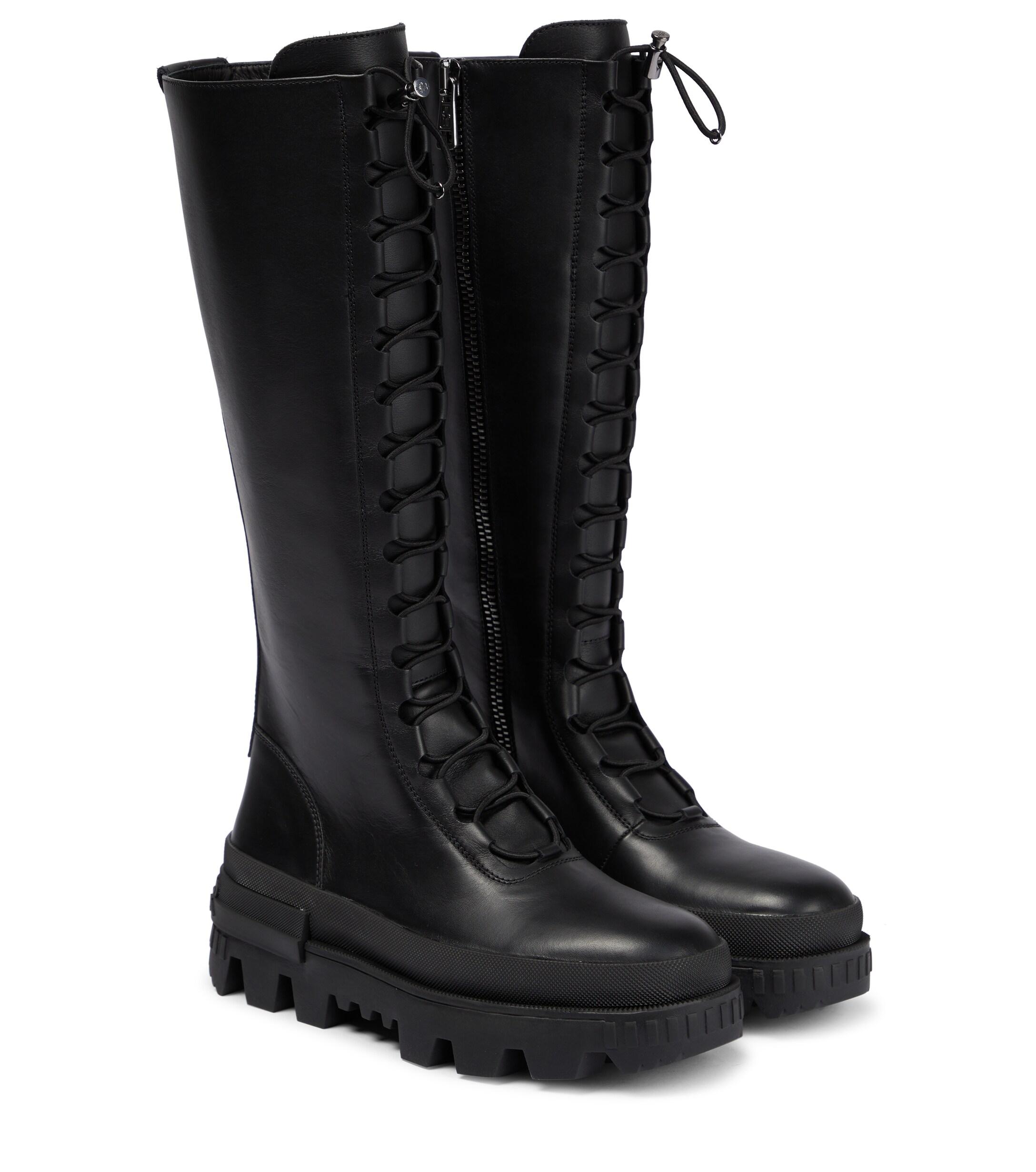 Moncler Normandy Knee-high Leather Boots in Black | Lyst UK