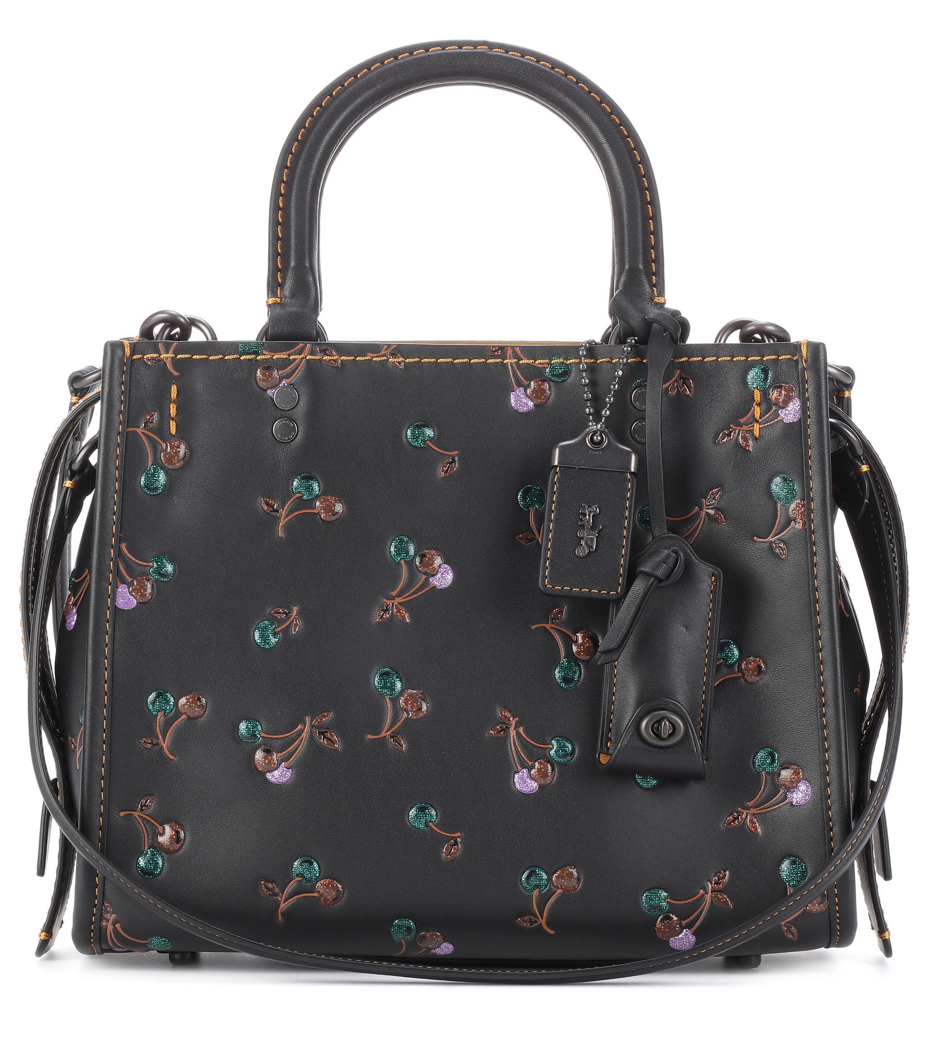 COACH Rogue Cherryprinted Leather Tote in Black Lyst