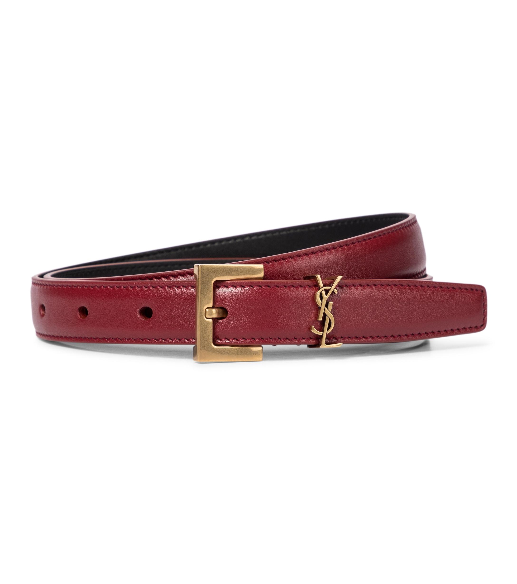 Saint Laurent Monogram Leather Belt in Red