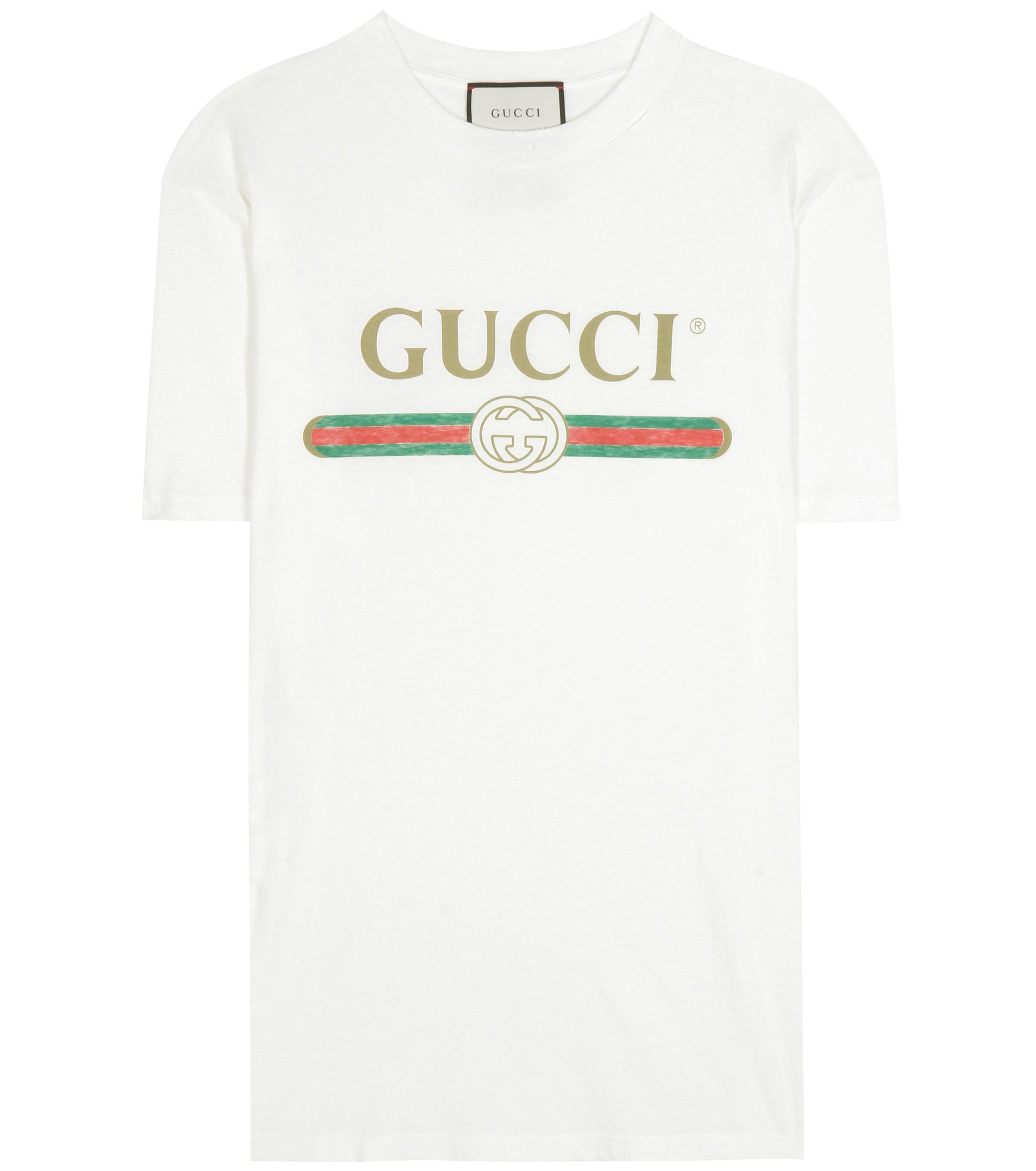 Gucci Printed Cotton T-shirt in White - Lyst