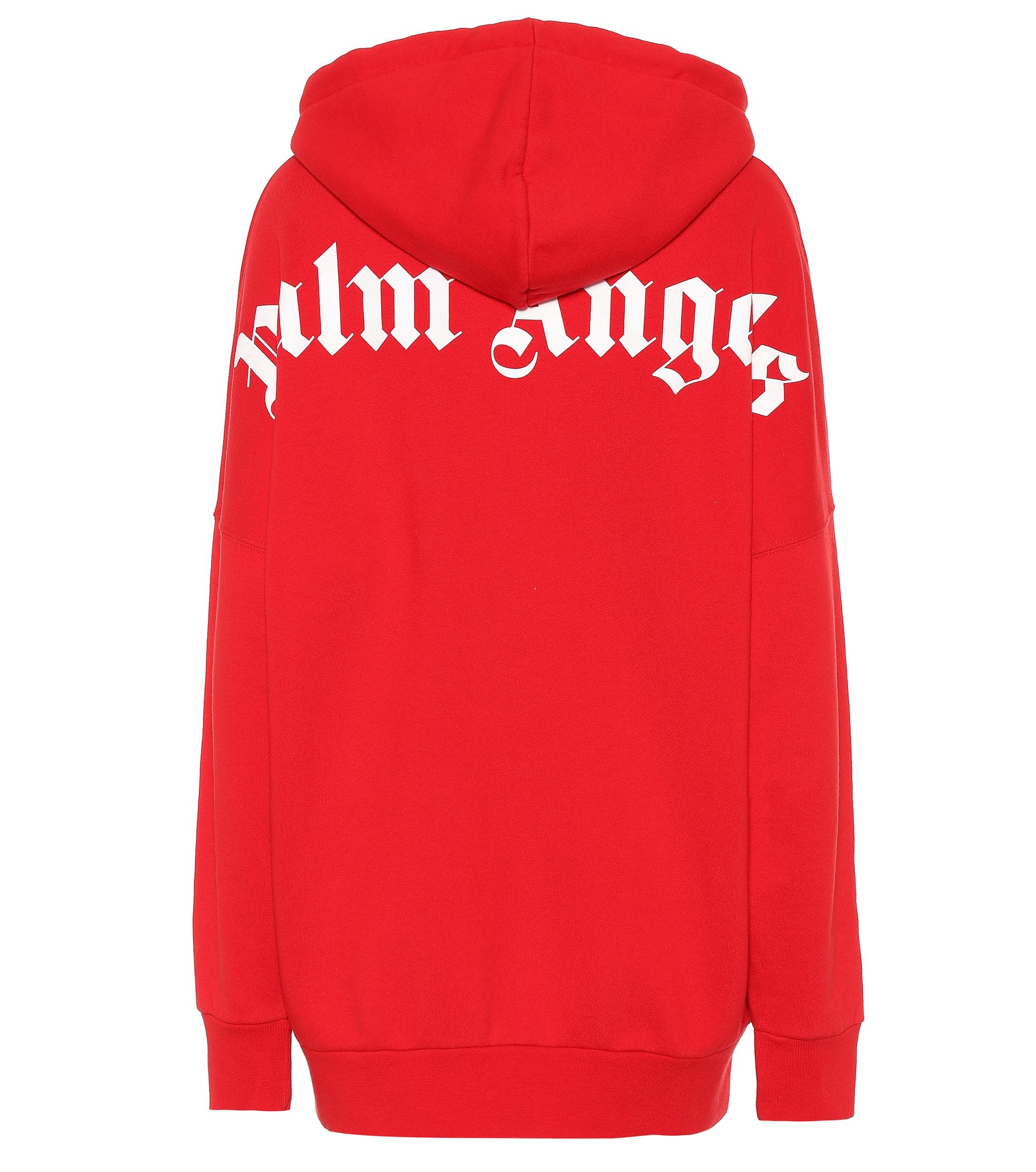 Palm Angels Logo Cotton-jersey Hoodie in Red White (Red) - Lyst