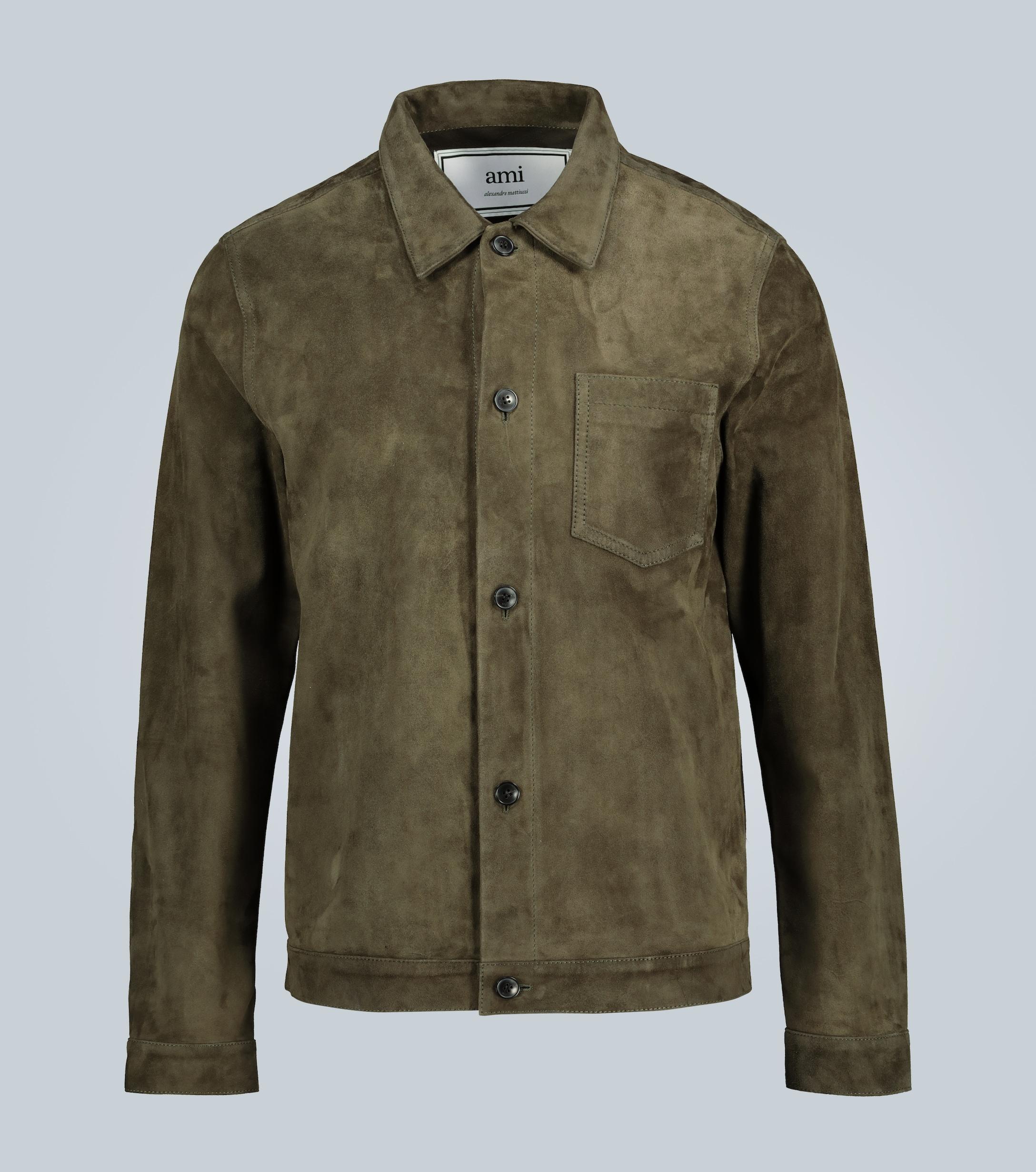 AMI Suede Buttoned Jacket in Green for Men - Lyst