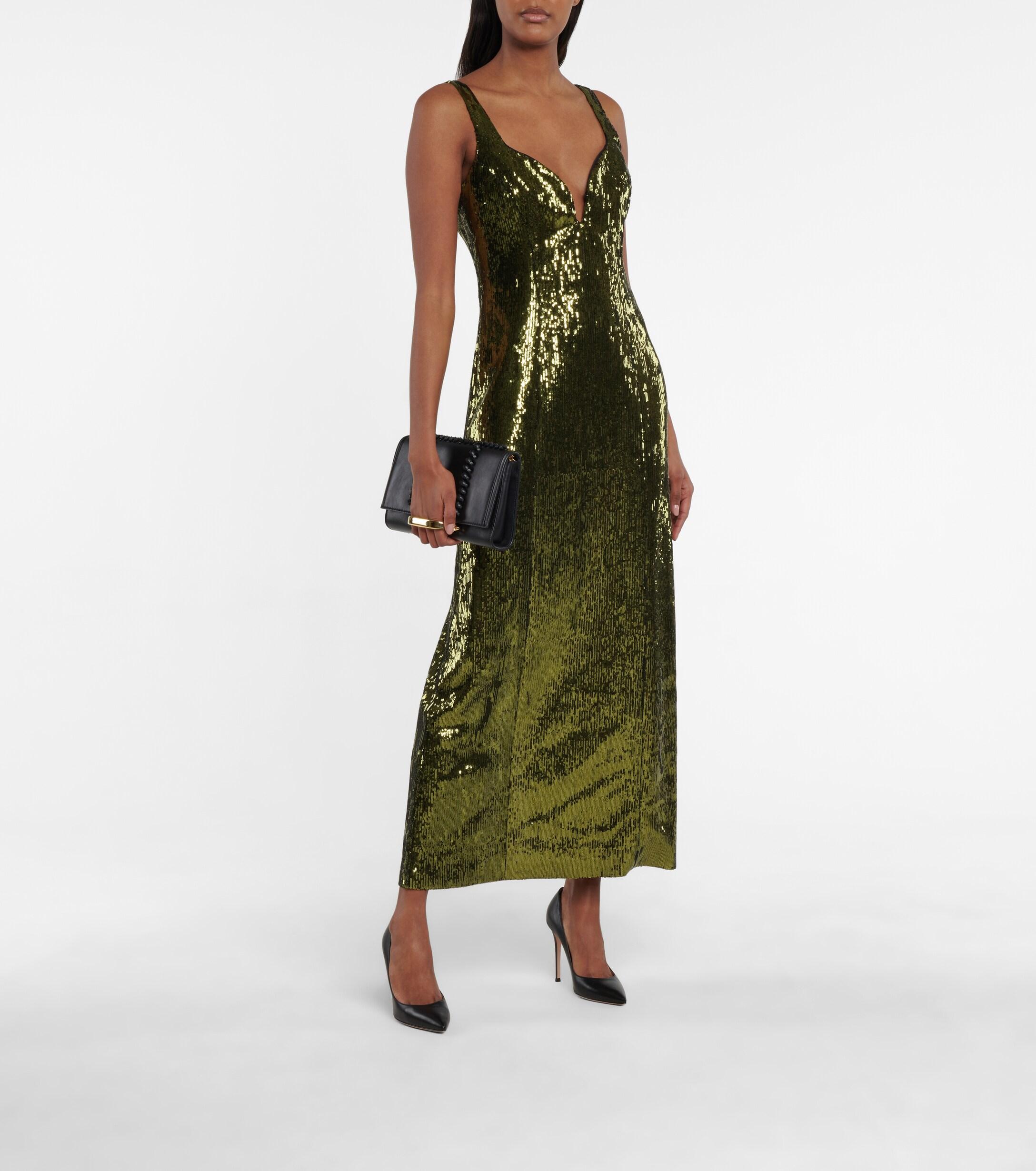 Galvan London Savannah Sequined Midi Dress in Green - Lyst